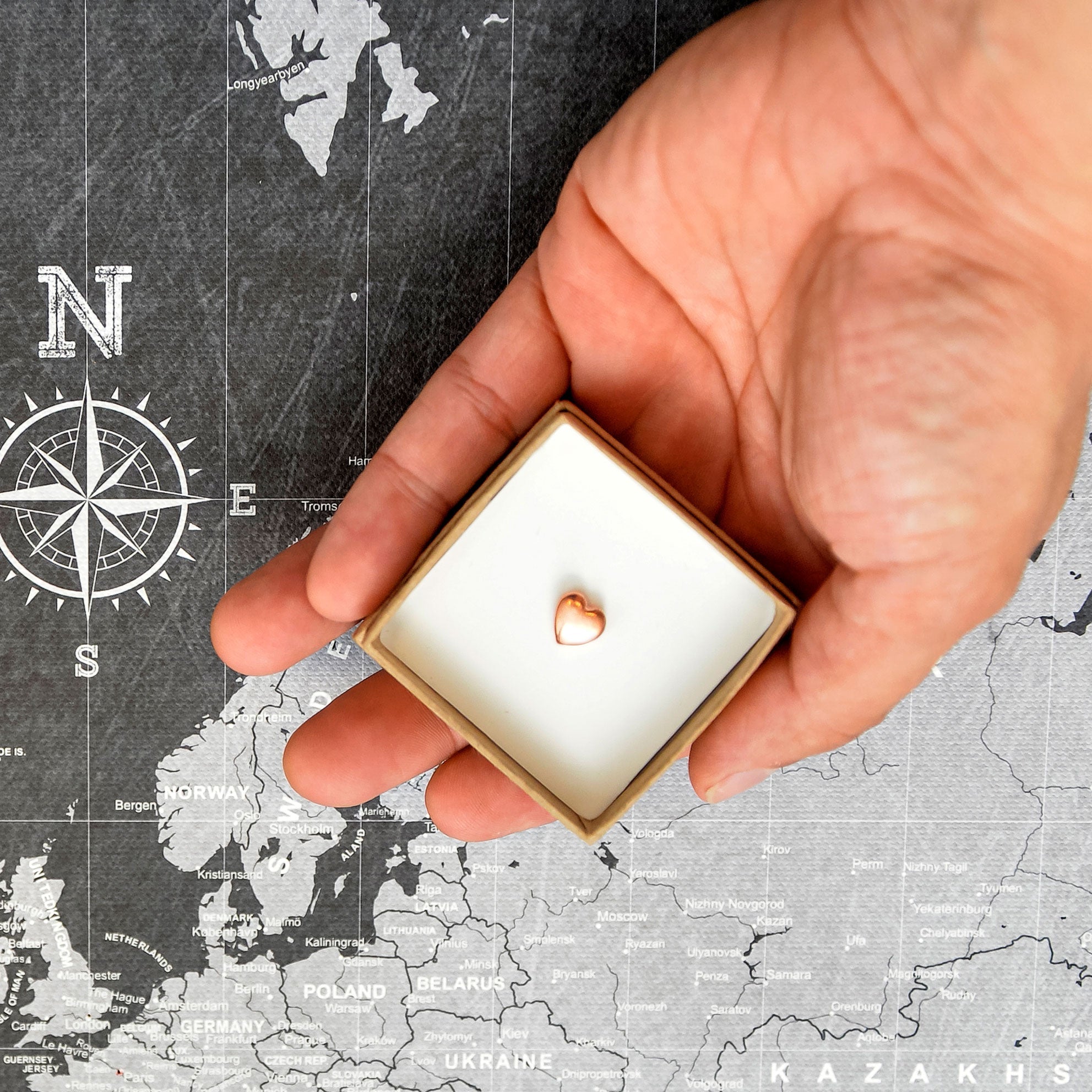 Silver Heart Map Push Pins Conquest Maps LLC