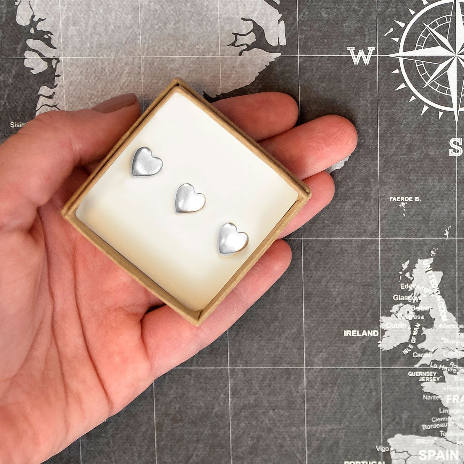 Silver Heart Map Push Pins Conquest Maps LLC