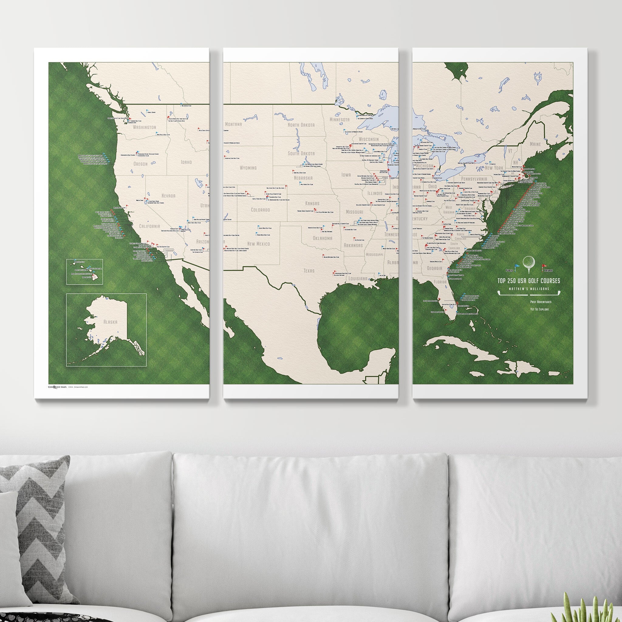 Push Pin USA Golf Map (Pin Board)