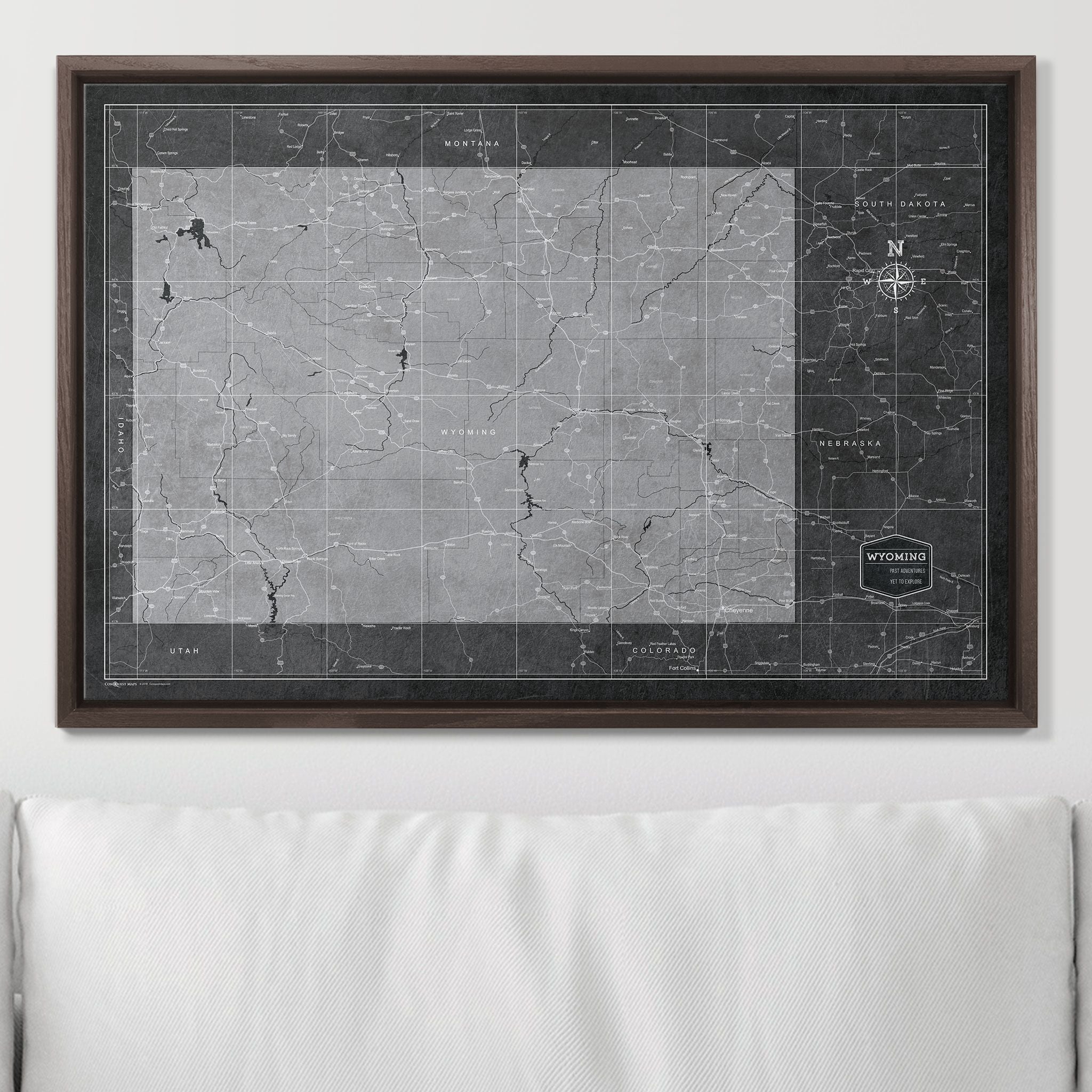 Push Pin Wyoming Map (Pin Board) - Modern Slate CM Pin Board
