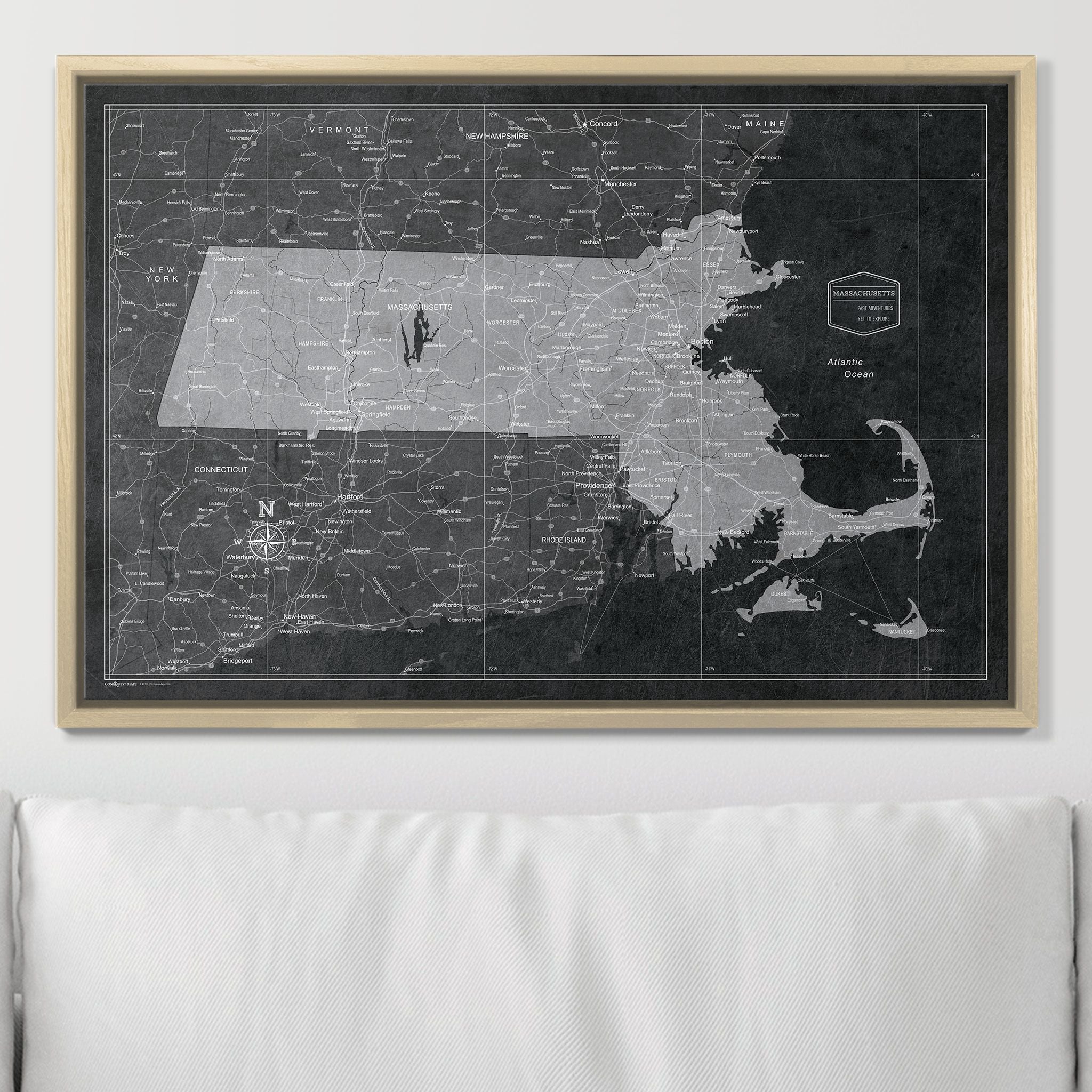 Push Pin Massachusetts Map (Pin Board) - Modern Slate CM Pin Board