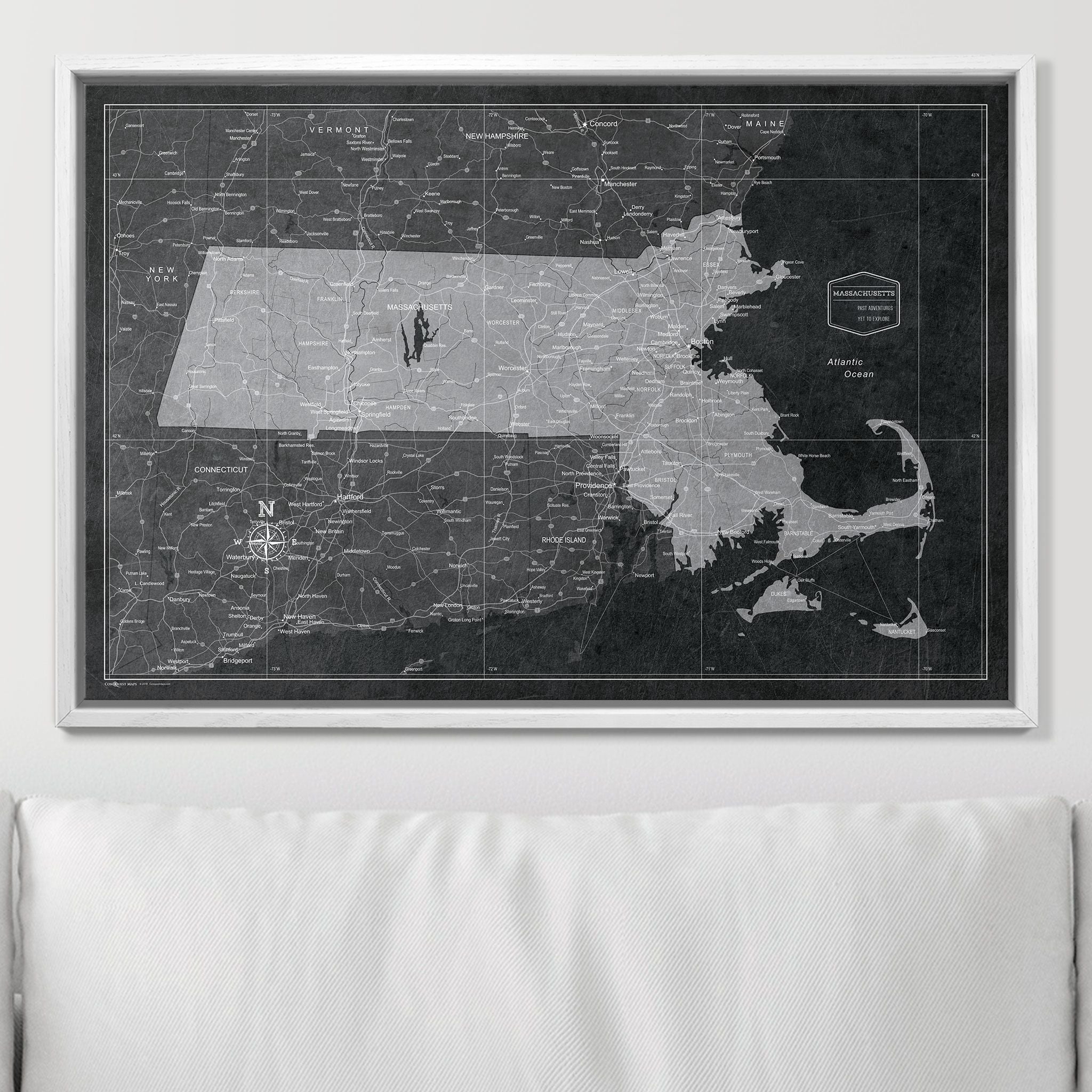 Push Pin Massachusetts Map (Pin Board) - Modern Slate CM Pin Board