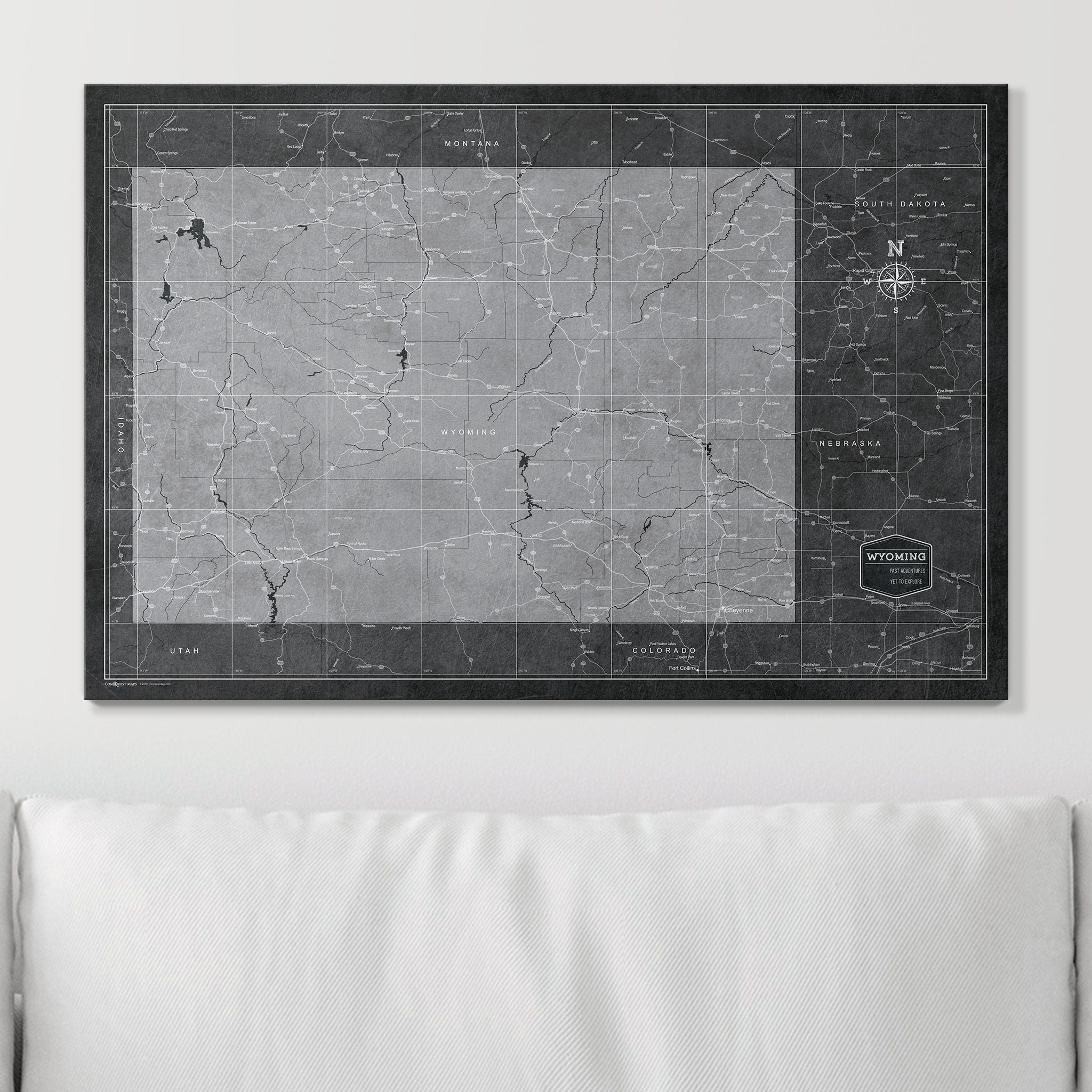 Push Pin Wyoming Map (Pin Board) - Modern Slate CM Pin Board