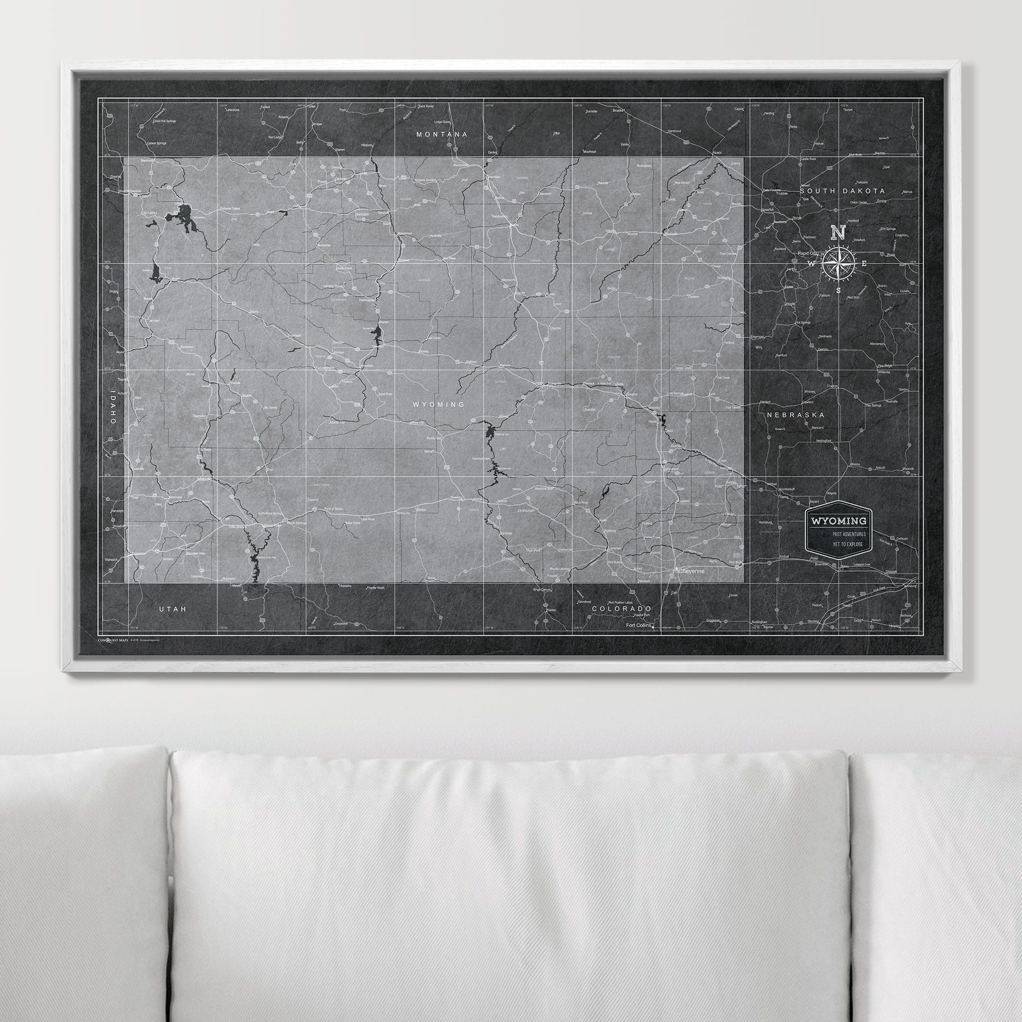 Push Pin Wyoming Map (Pin Board) - Modern Slate CM Pin Board