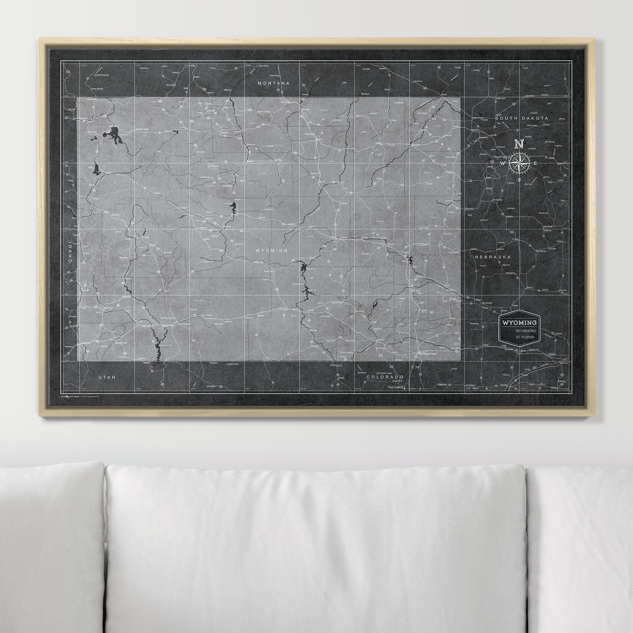 Push Pin Wyoming Map (Pin Board) - Modern Slate CM Pin Board