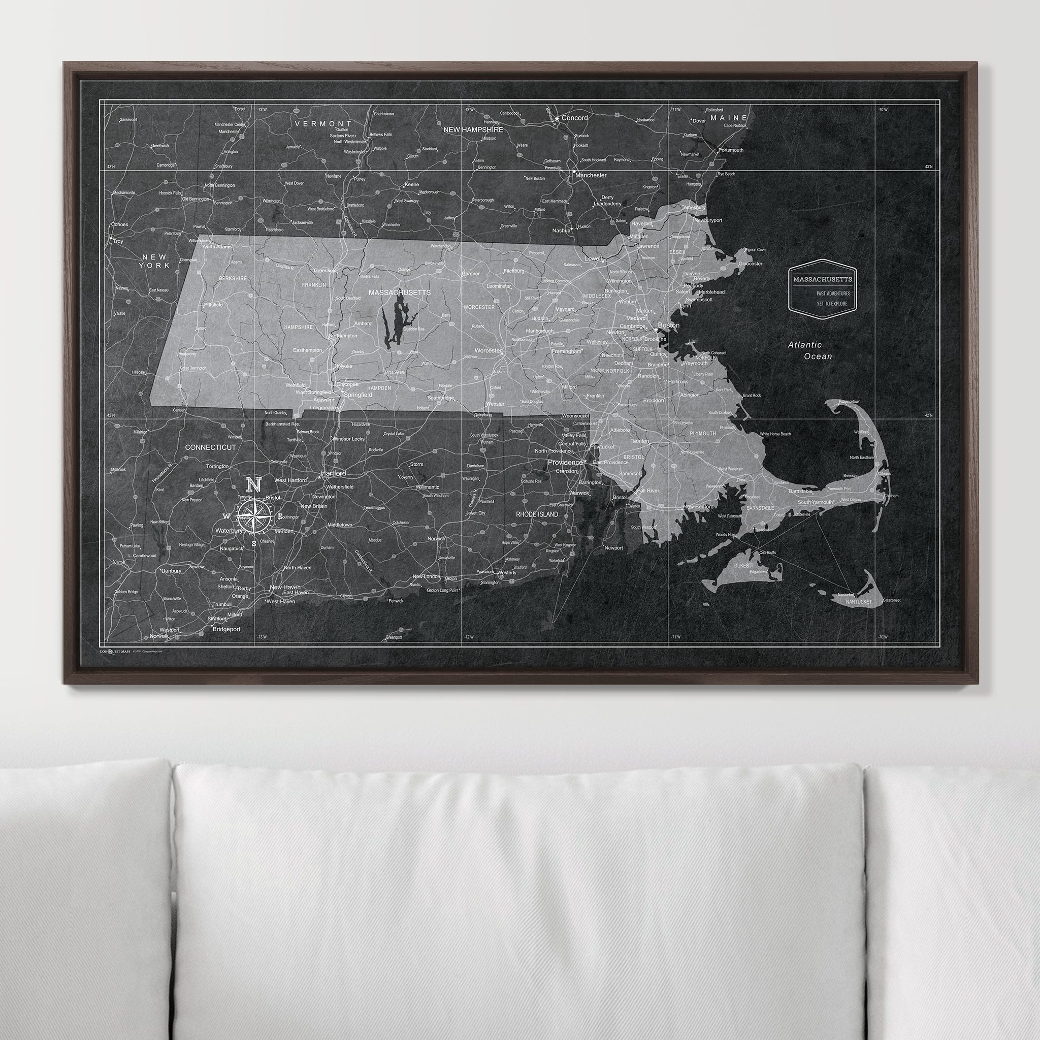 Push Pin Massachusetts Map (Pin Board) - Modern Slate CM Pin Board