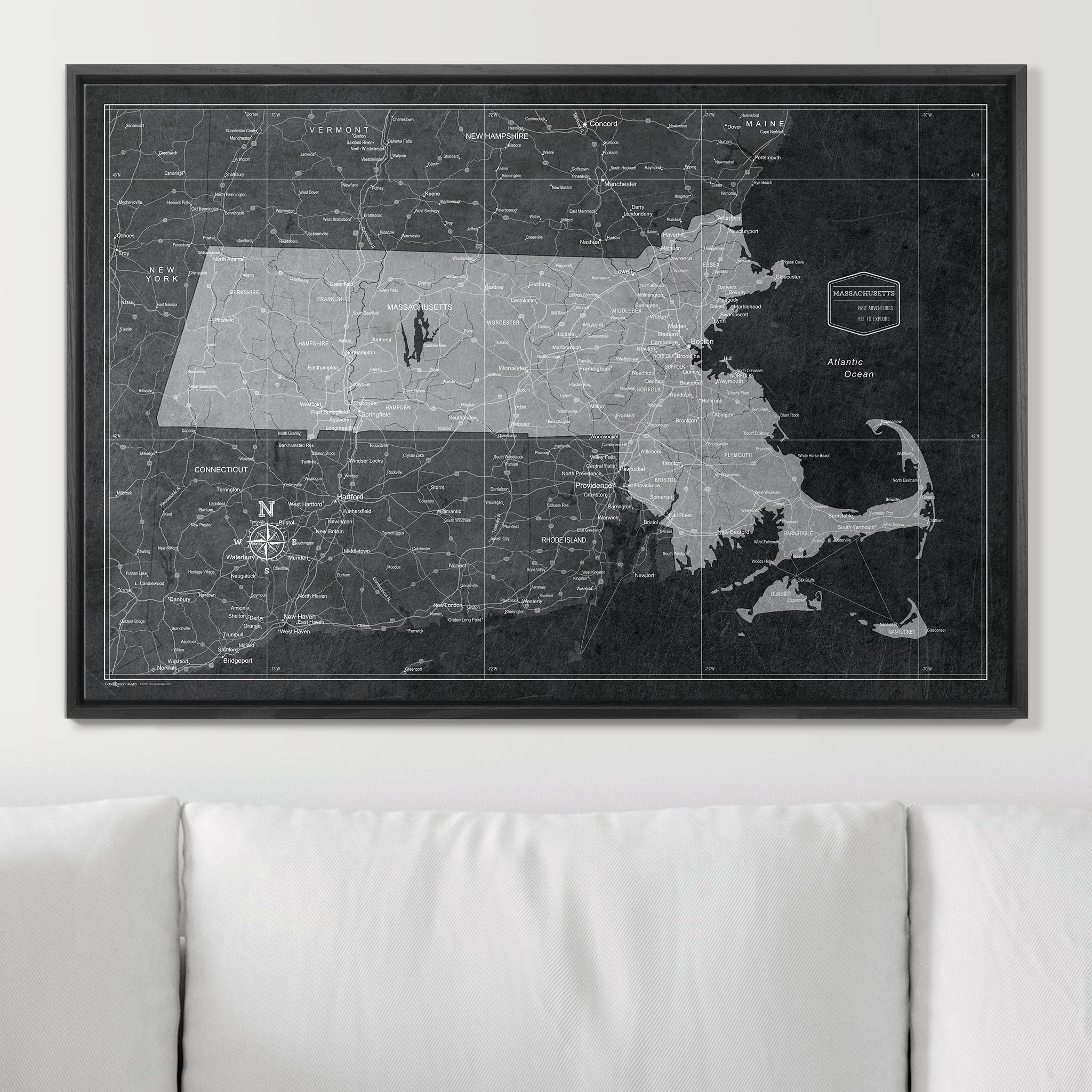 Push Pin Massachusetts Map (Pin Board) - Modern Slate CM Pin Board