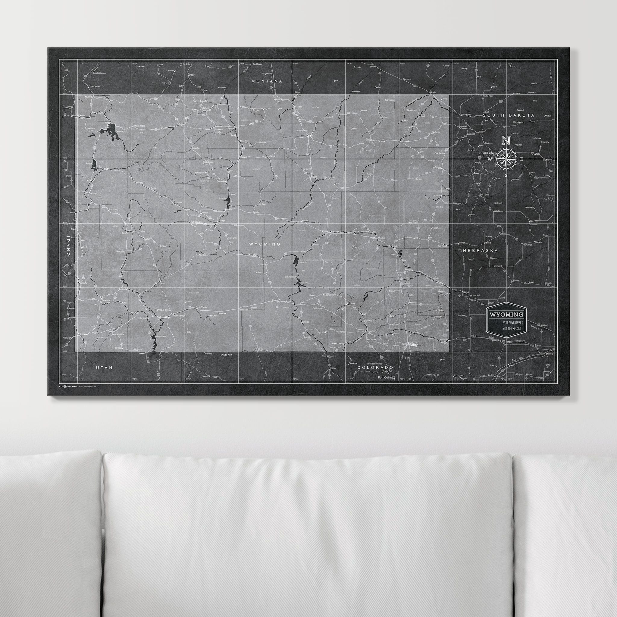 Push Pin Wyoming Map (Pin Board) - Modern Slate CM Pin Board