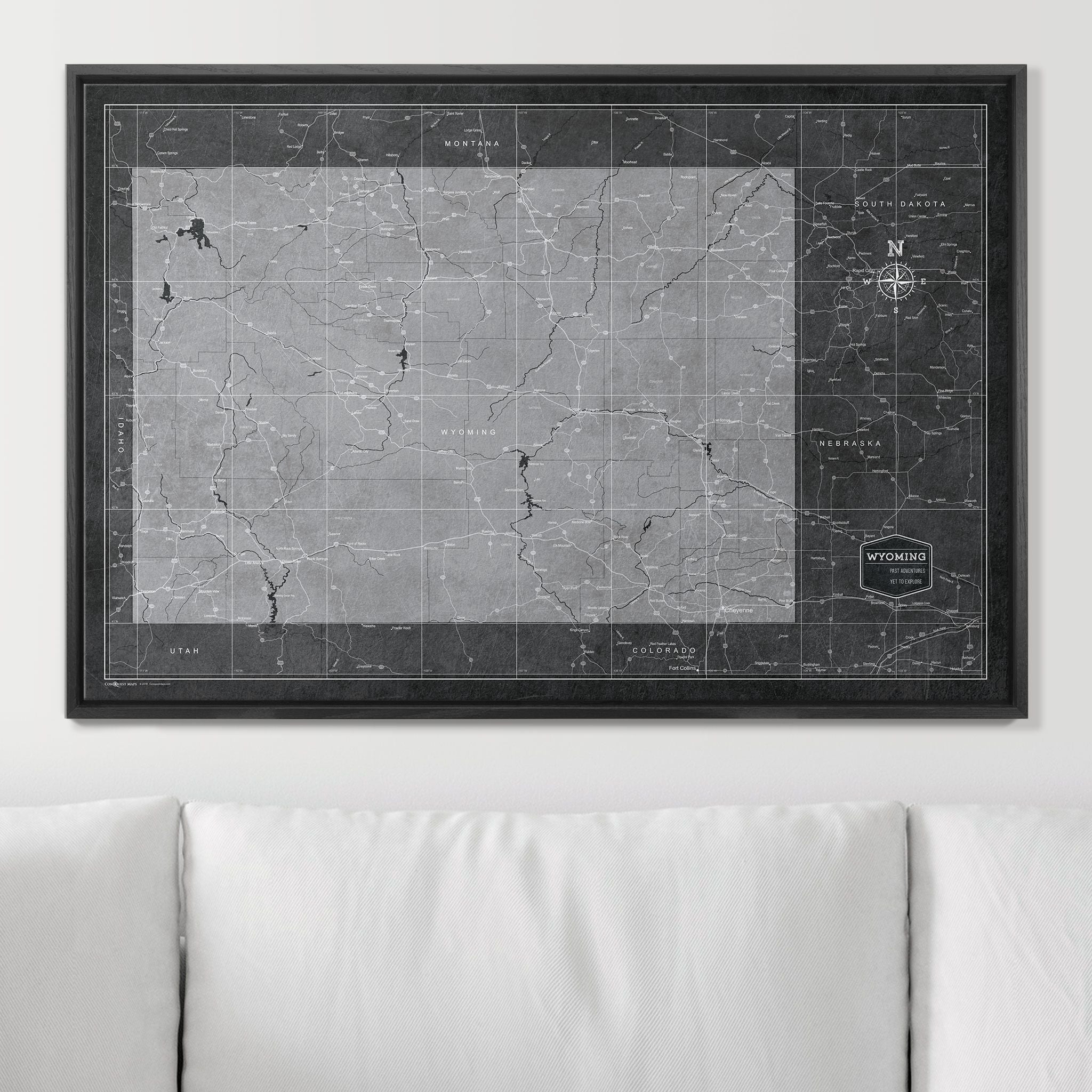 Push Pin Wyoming Map (Pin Board) - Modern Slate CM Pin Board