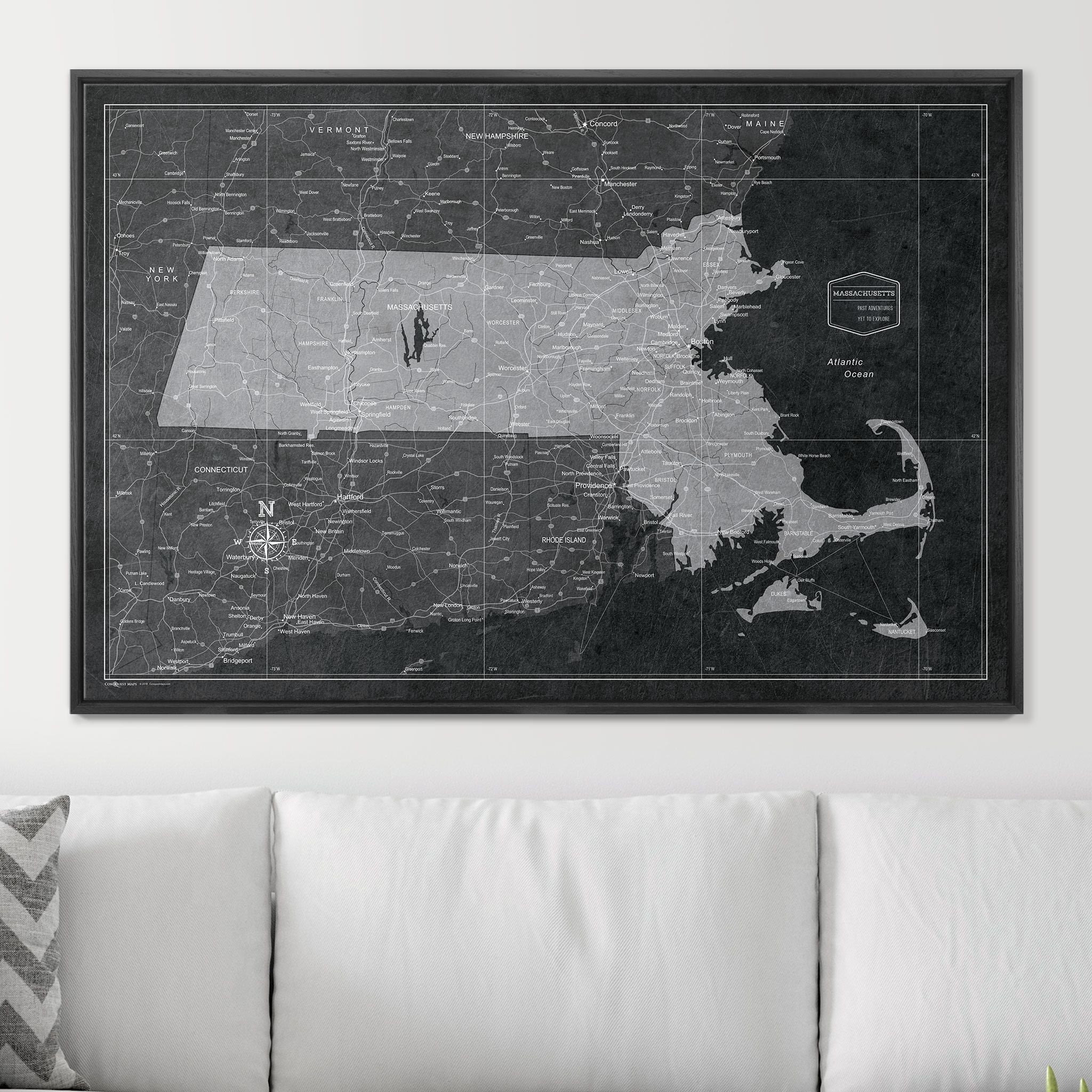 Push Pin Massachusetts Map (Pin Board) - Modern Slate CM Pin Board