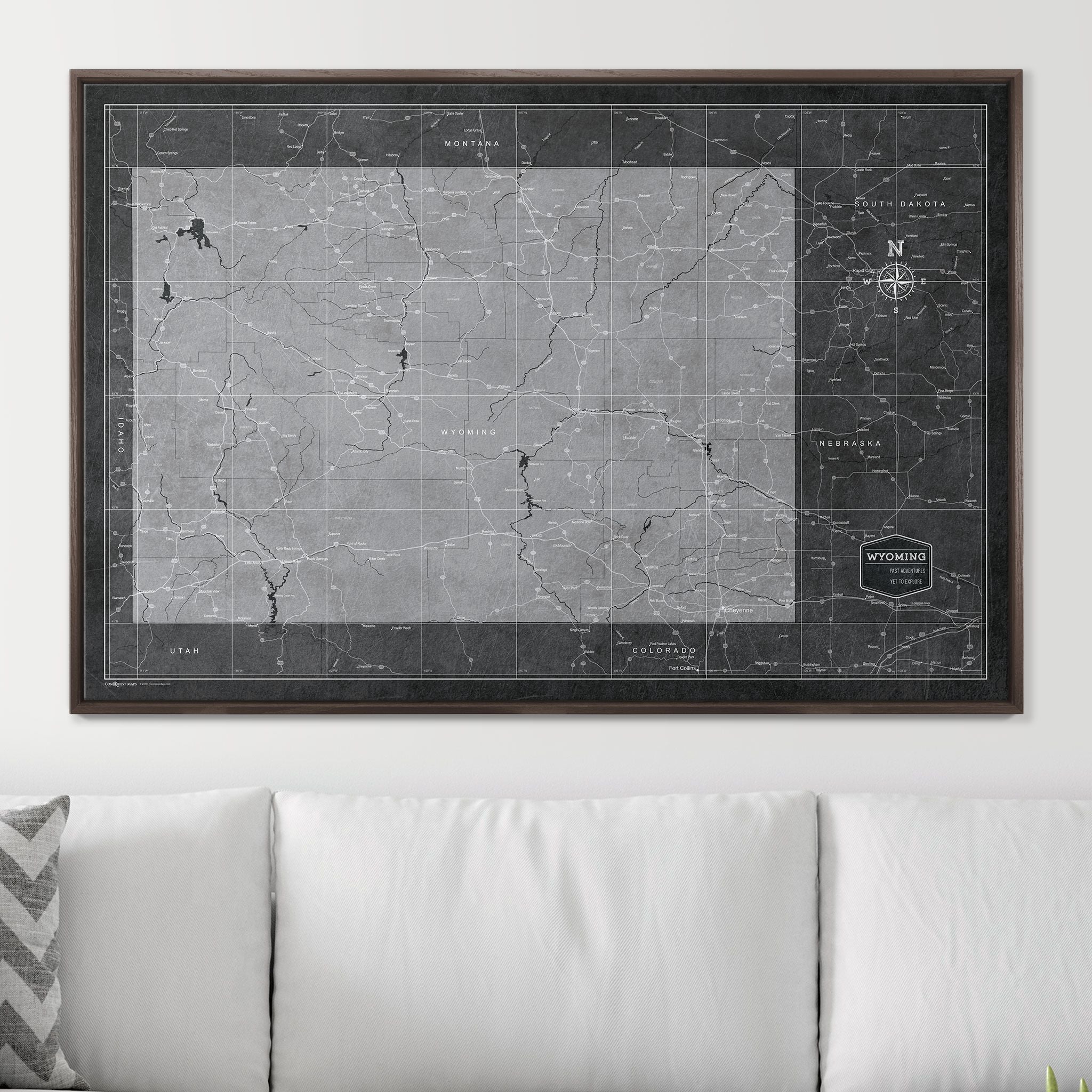 Push Pin Wyoming Map (Pin Board) - Modern Slate CM Pin Board