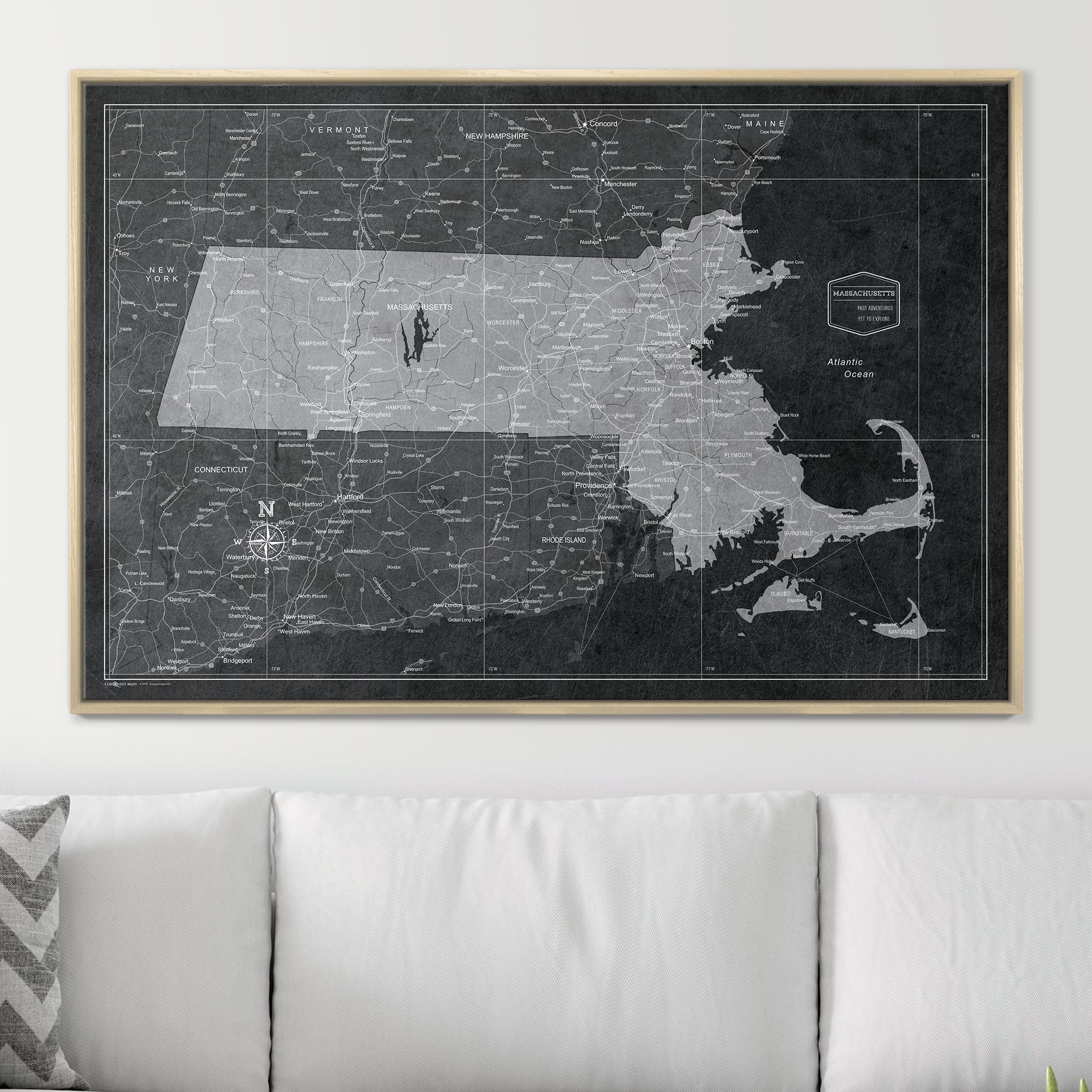 Push Pin Massachusetts Map (Pin Board) - Modern Slate CM Pin Board