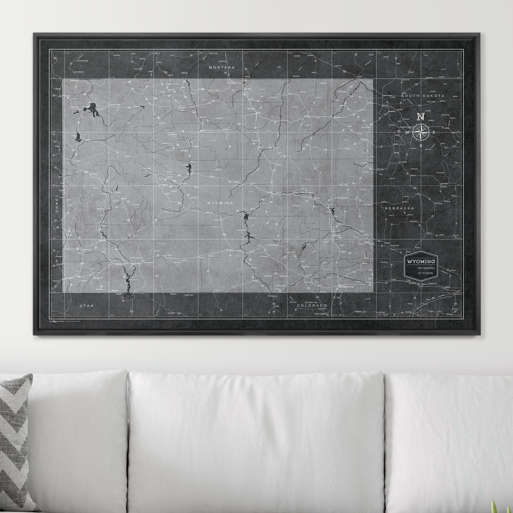 Push Pin Wyoming Map (Pin Board) - Modern Slate CM Pin Board