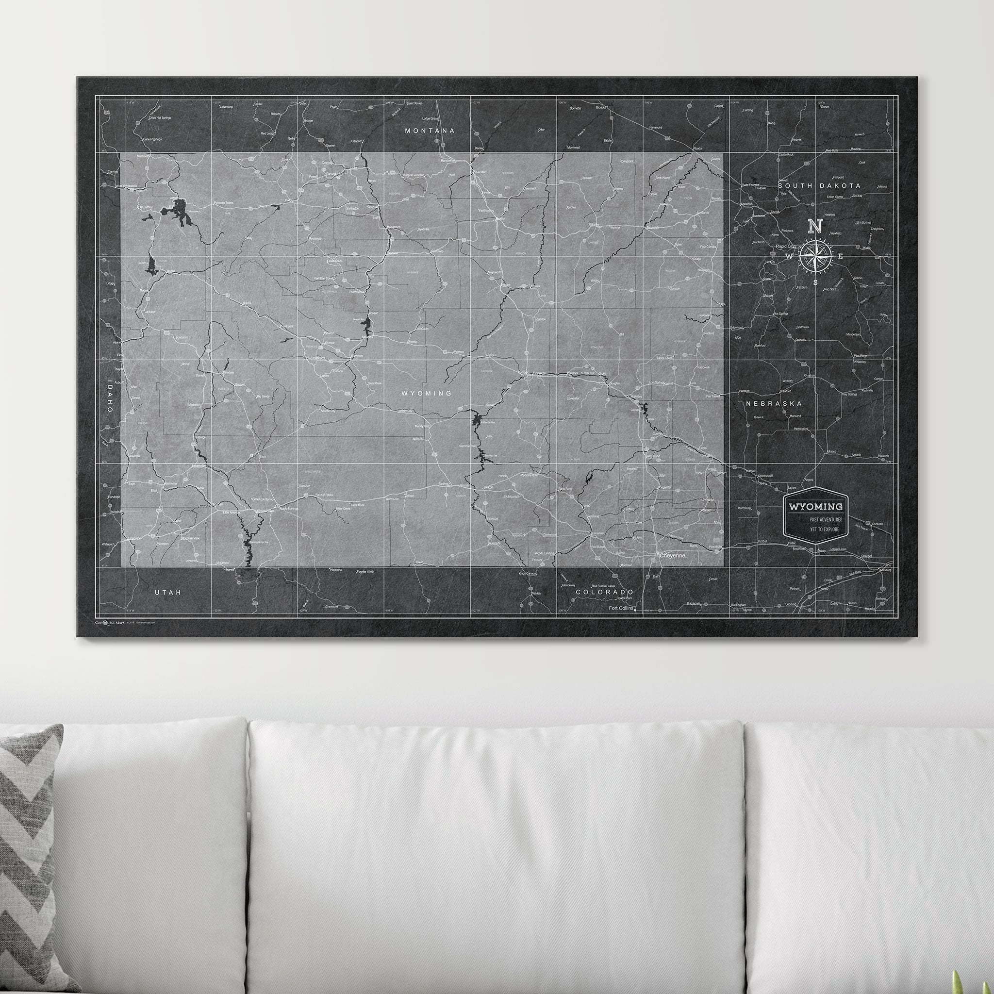 Push Pin Wyoming Map (Pin Board) - Modern Slate CM Pin Board