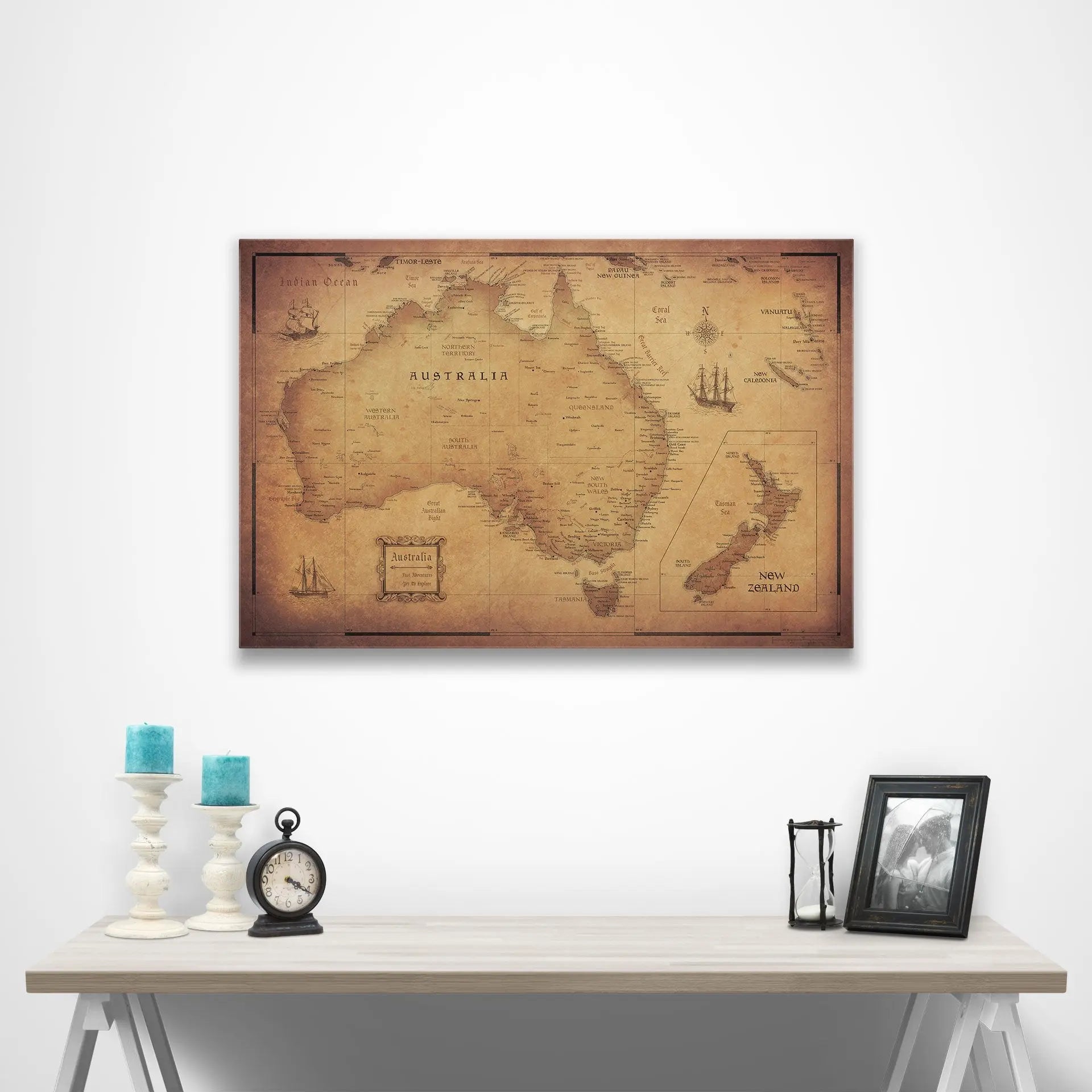 Australia Map Poster - Golden Aged CM Poster