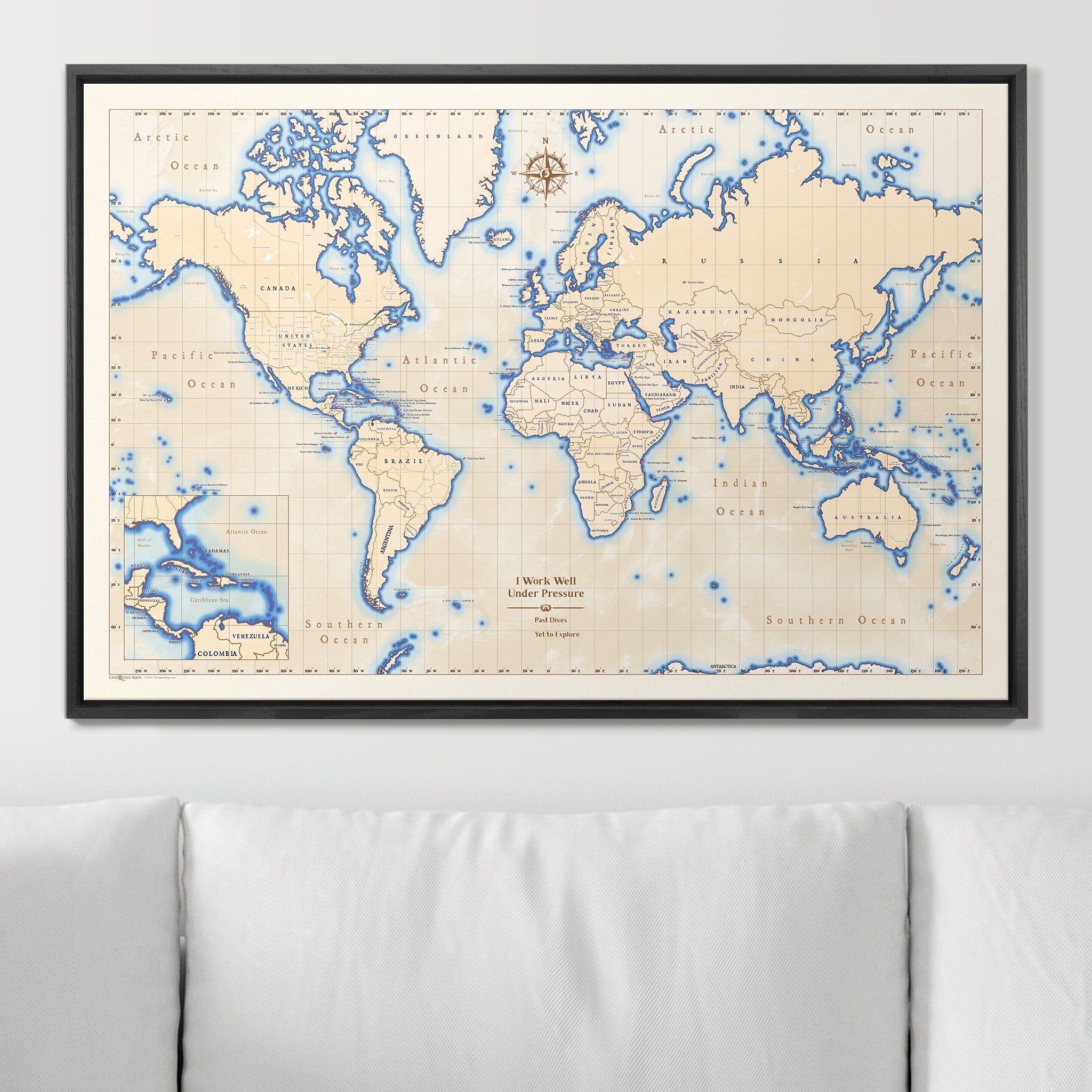 Push Pin Scuba World Map (Pin Board) - Islander CM Pin Board