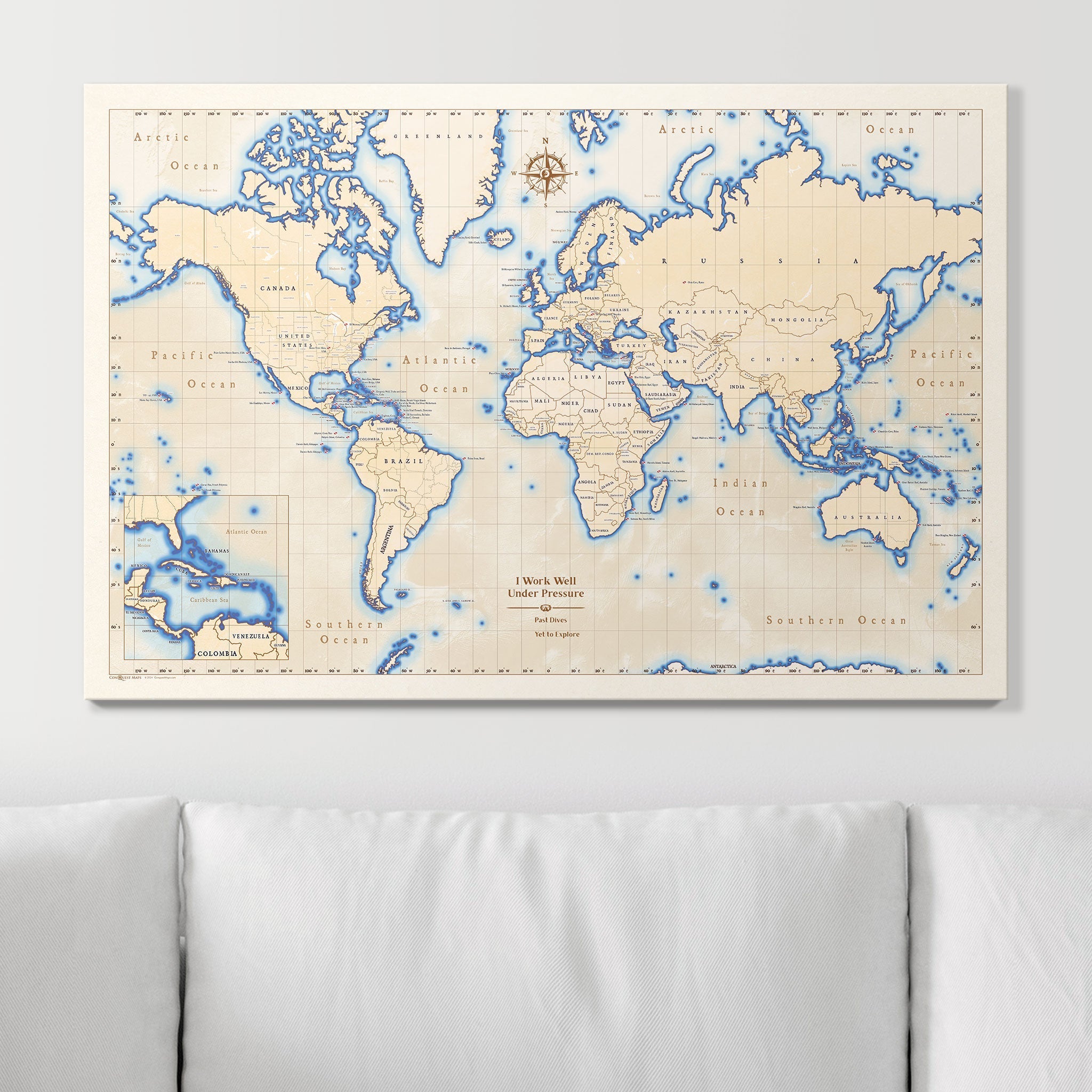 Push Pin Scuba World Map (Pin Board) - Islander CM Pin Board