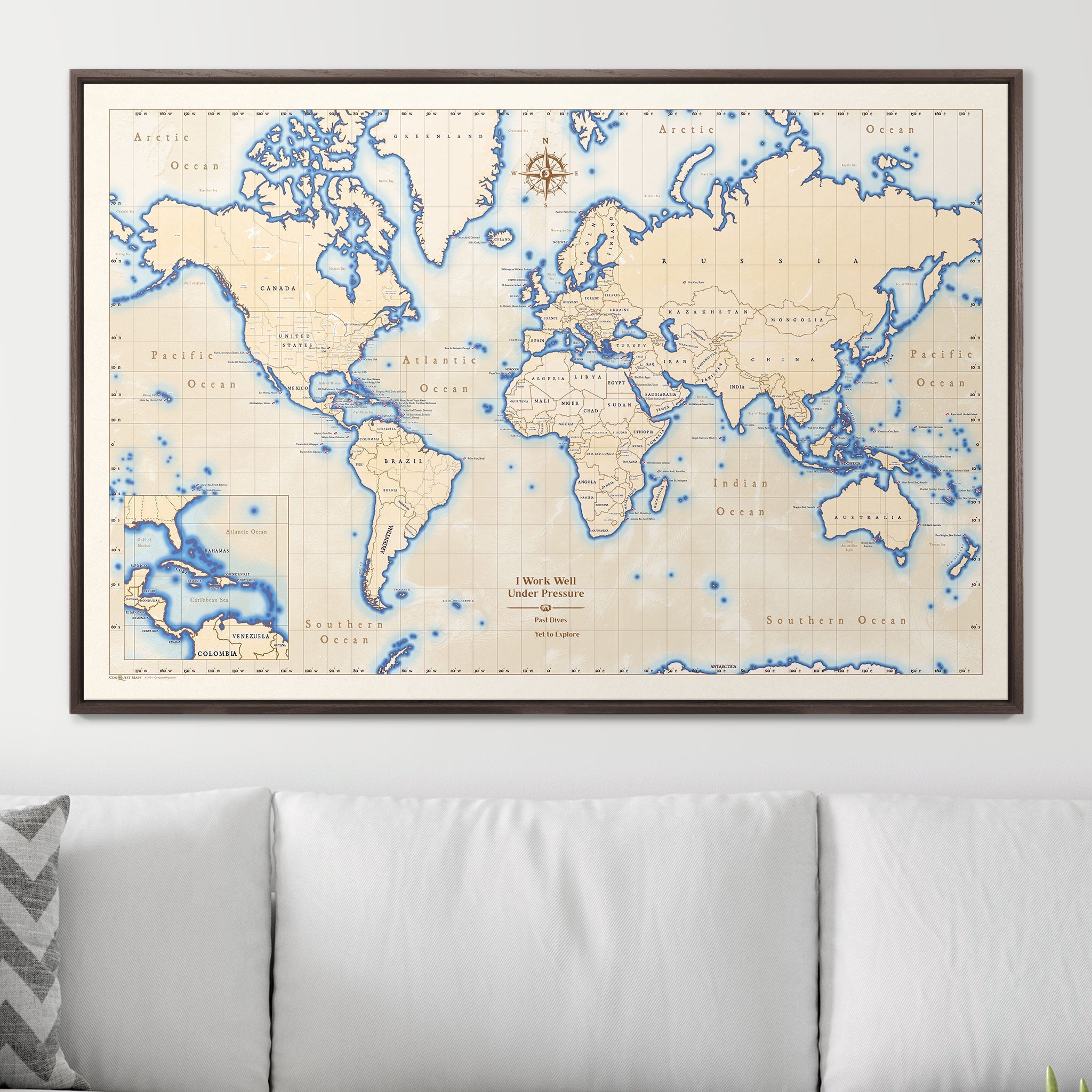 Push Pin Scuba World Map (Pin Board) - Islander CM Pin Board