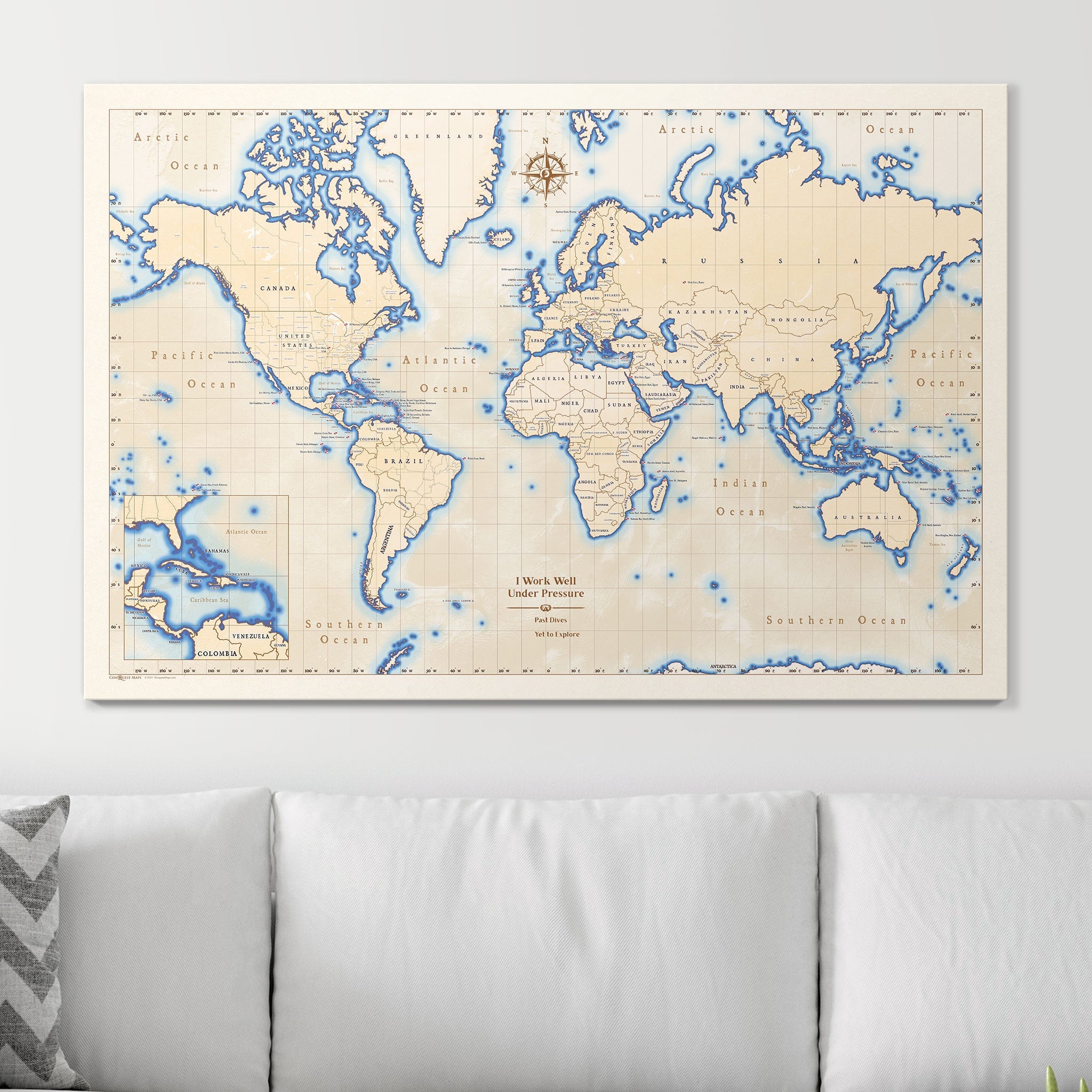 Push Pin Scuba World Map (Pin Board) - Islander CM Pin Board