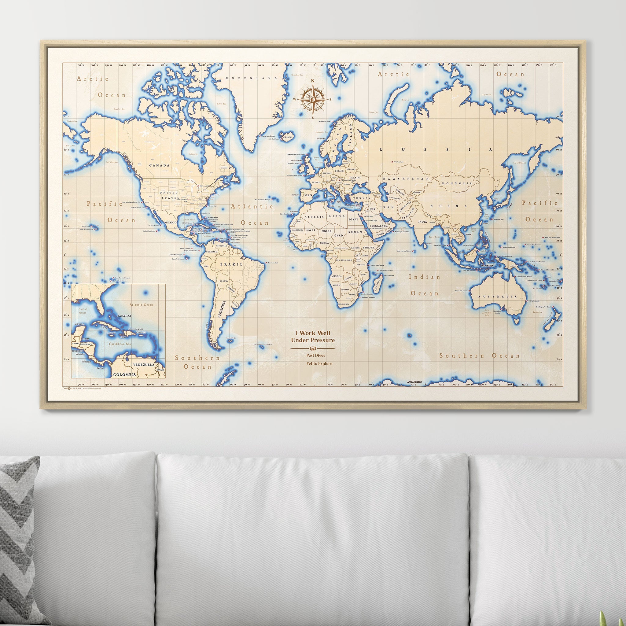 Push Pin Scuba World Map (Pin Board) - Islander CM Pin Board
