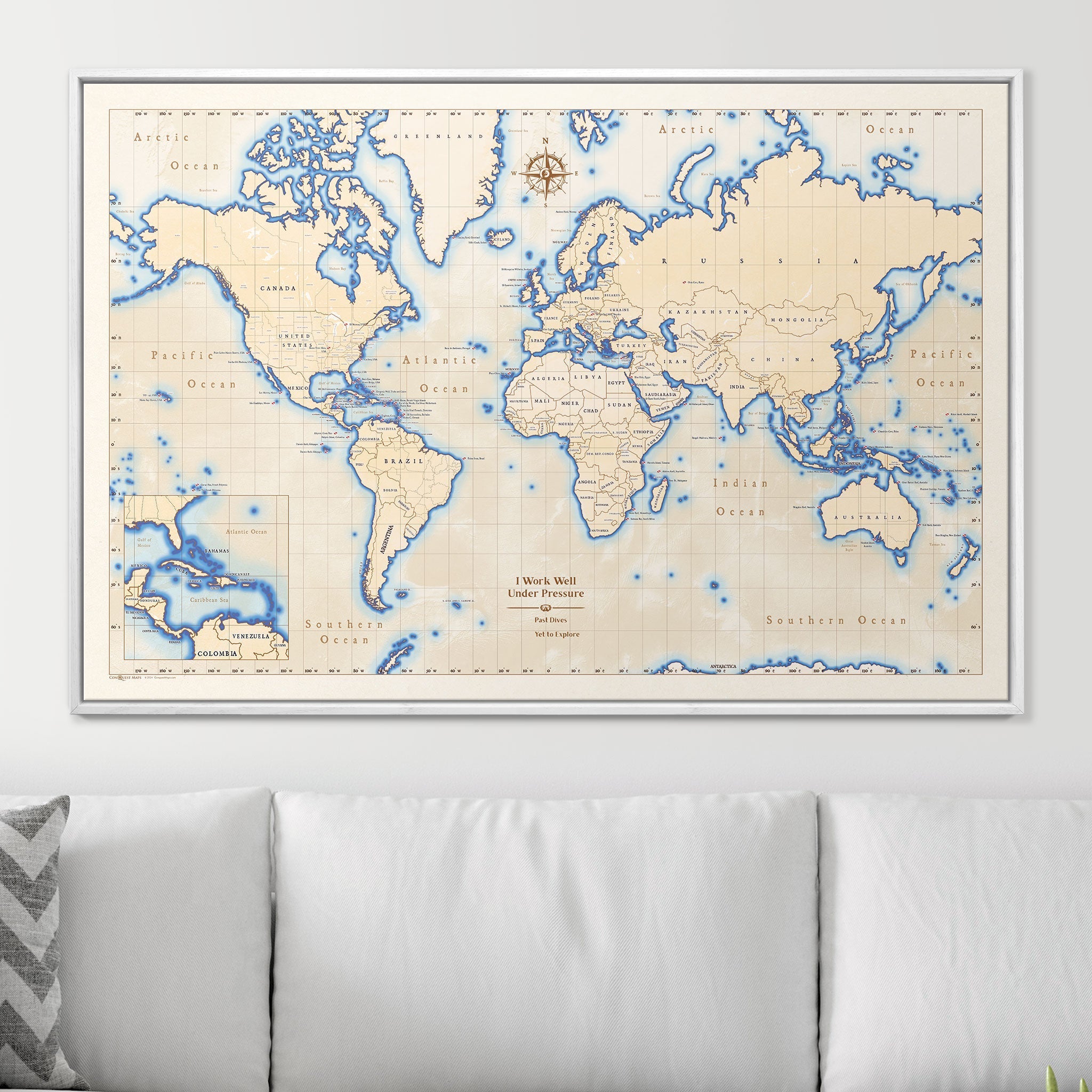 Push Pin Scuba World Map (Pin Board) - Islander CM Pin Board