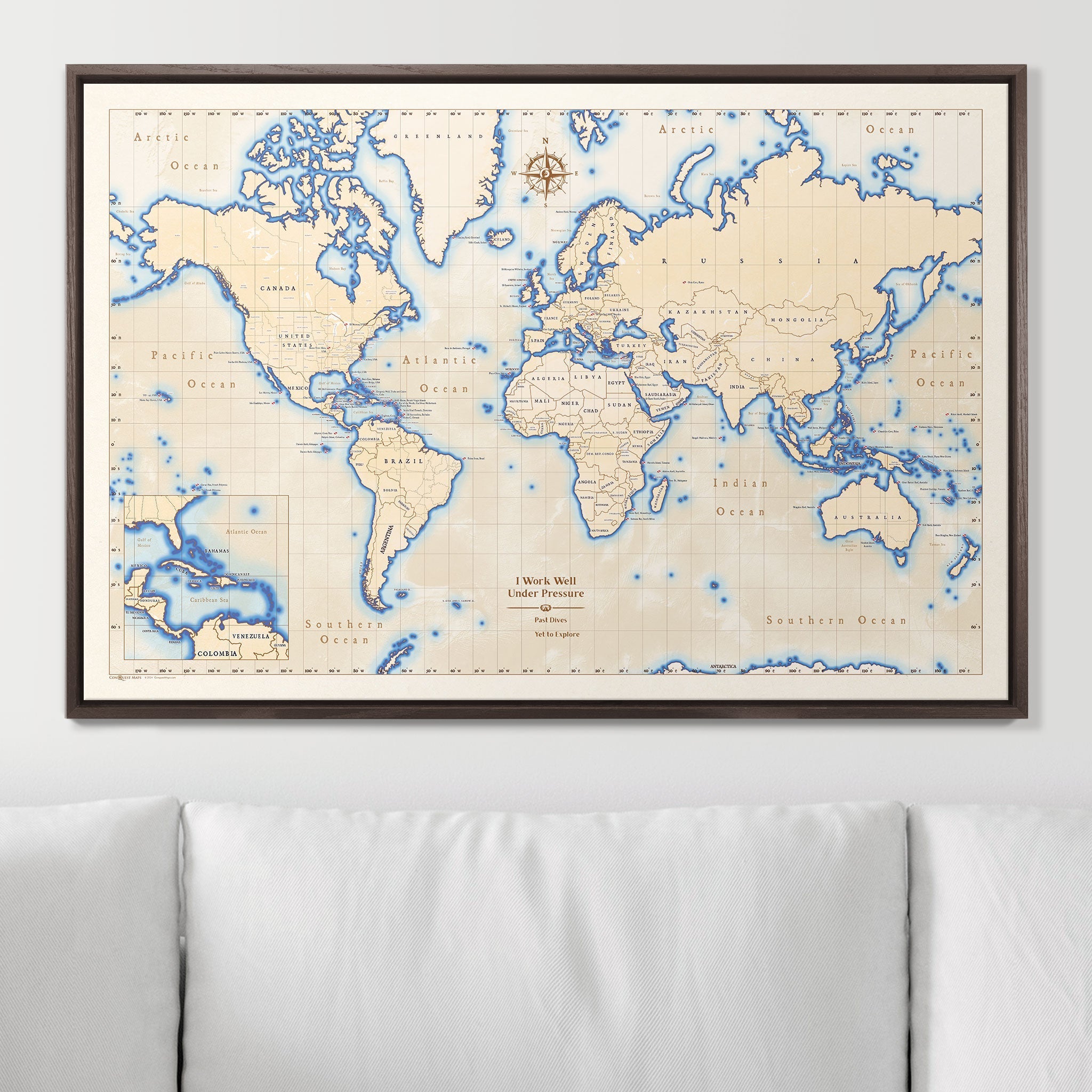 Push Pin Scuba World Map (Pin Board) - Islander CM Pin Board