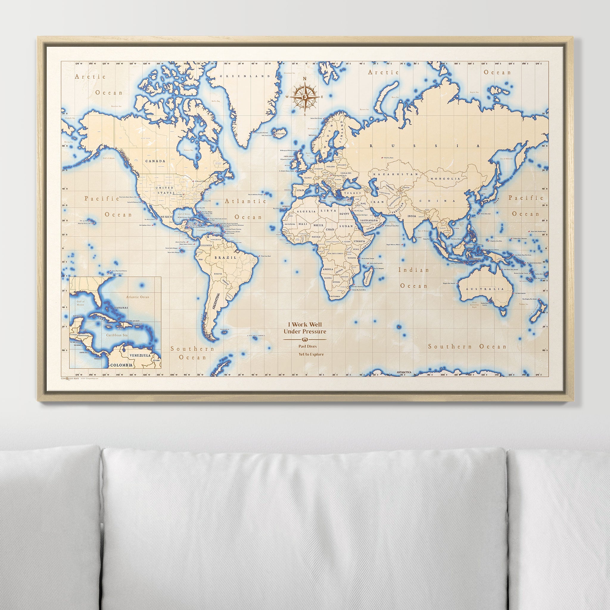 Push Pin Scuba World Map (Pin Board) - Islander CM Pin Board