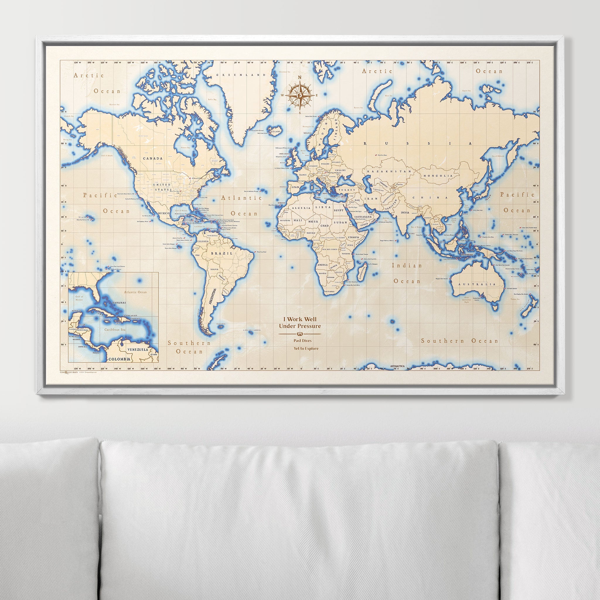 Push Pin Scuba World Map (Pin Board) - Islander CM Pin Board
