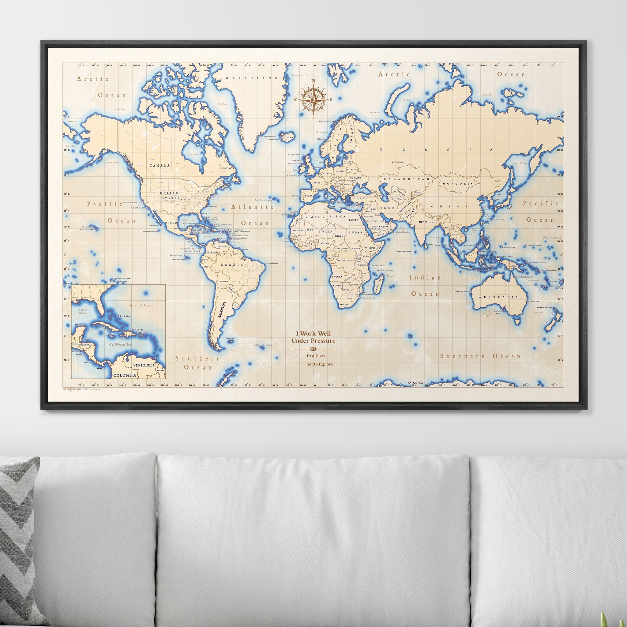 Push Pin Scuba World Map (Pin Board) - Islander CM Pin Board