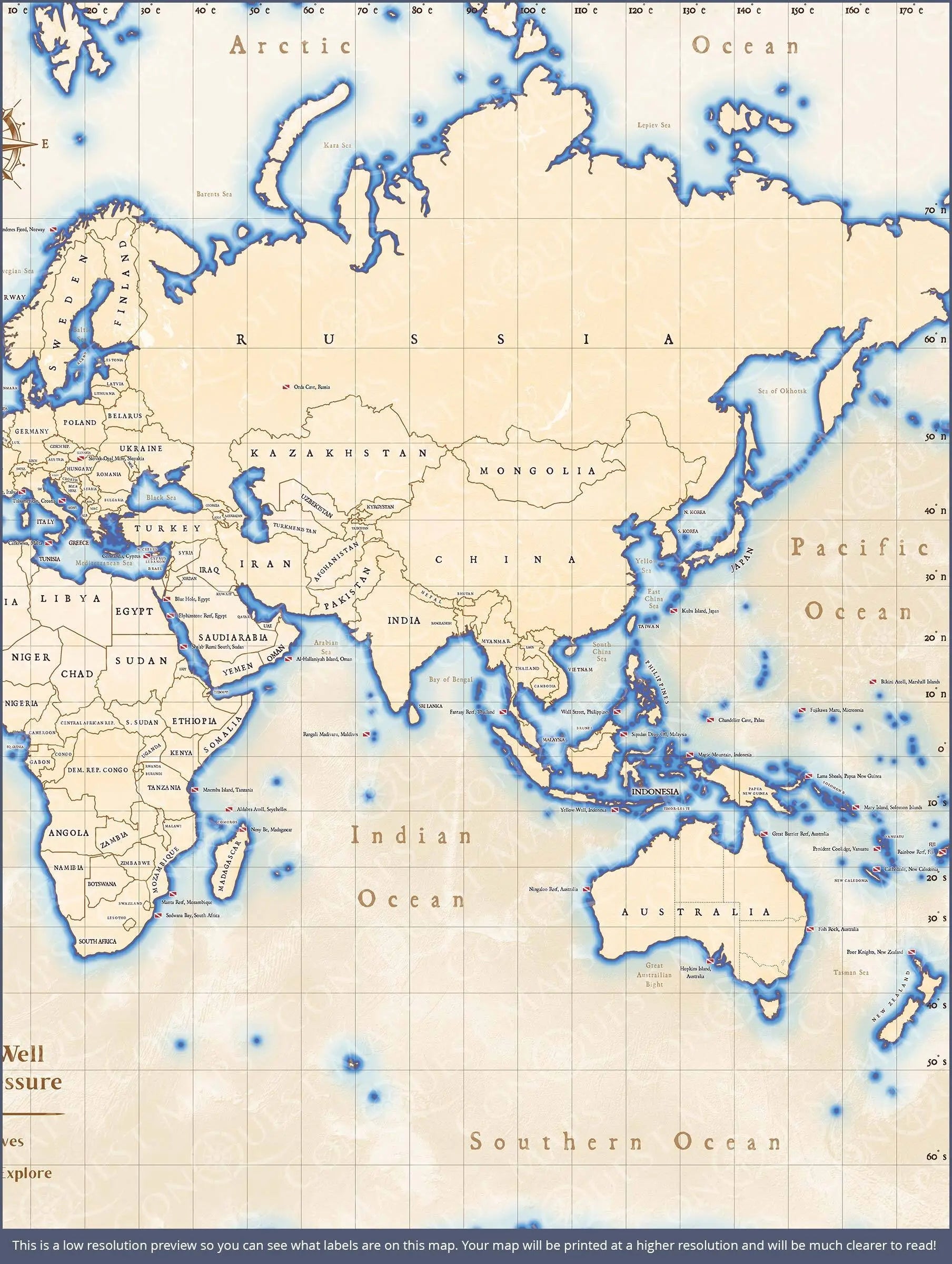 Push Pin Scuba World Map (Pin Board) - Islander CM Pin Board