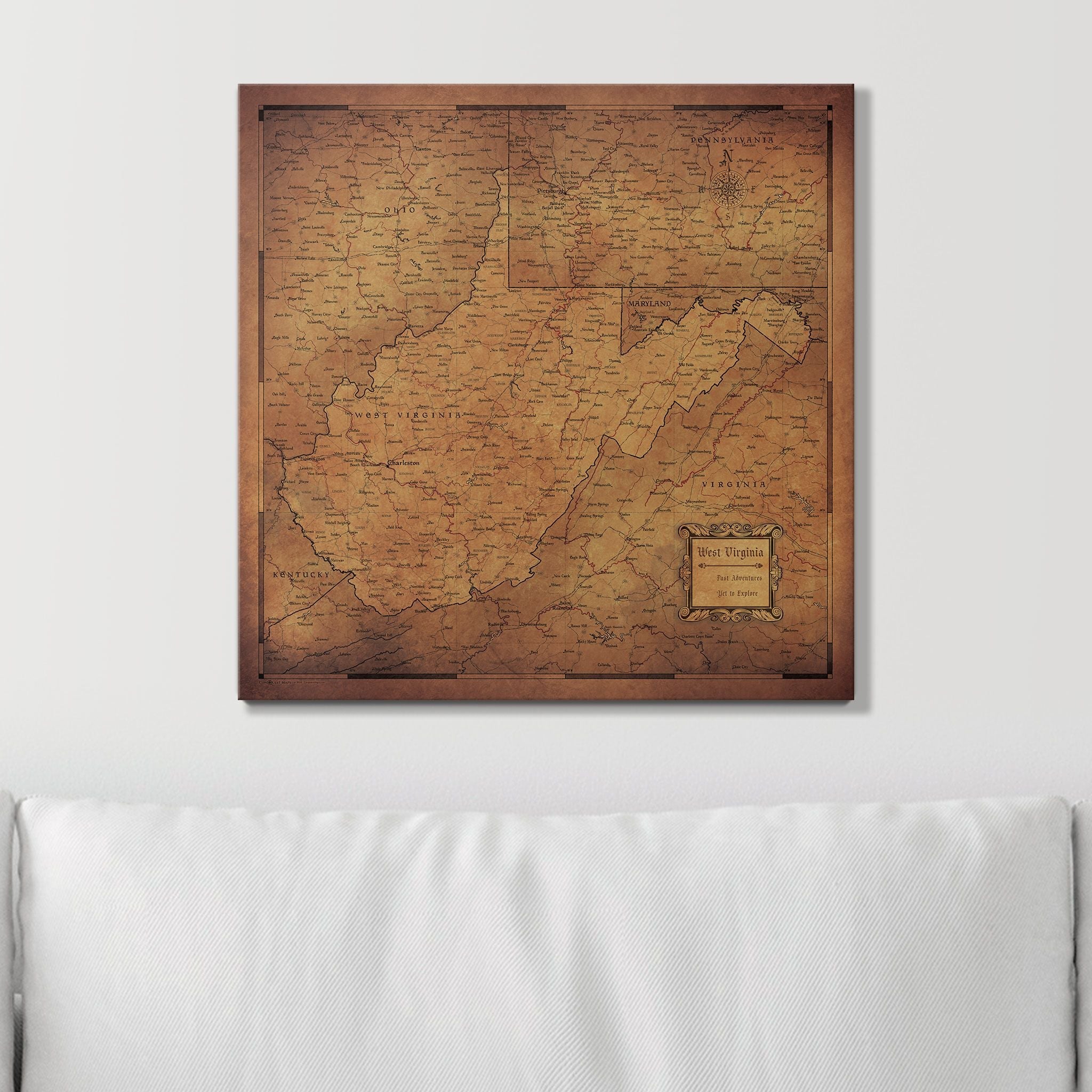 Push Pin West Virginia Map (Pin Board) - Golden Aged CM Pin Board