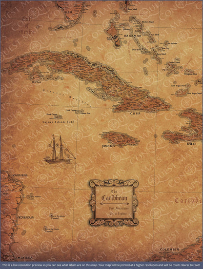 Caribbean Poster Map - Golden Aged CM Poster
