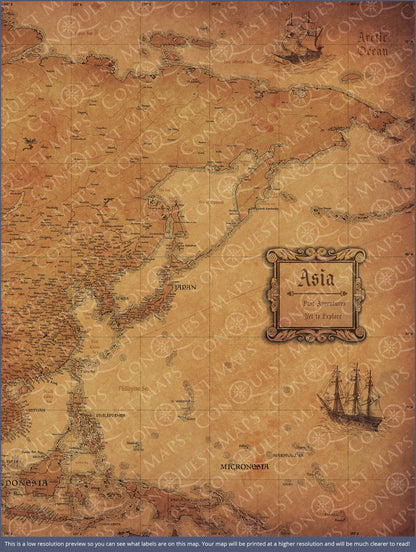 Asia Map Poster - Golden Aged CM Poster