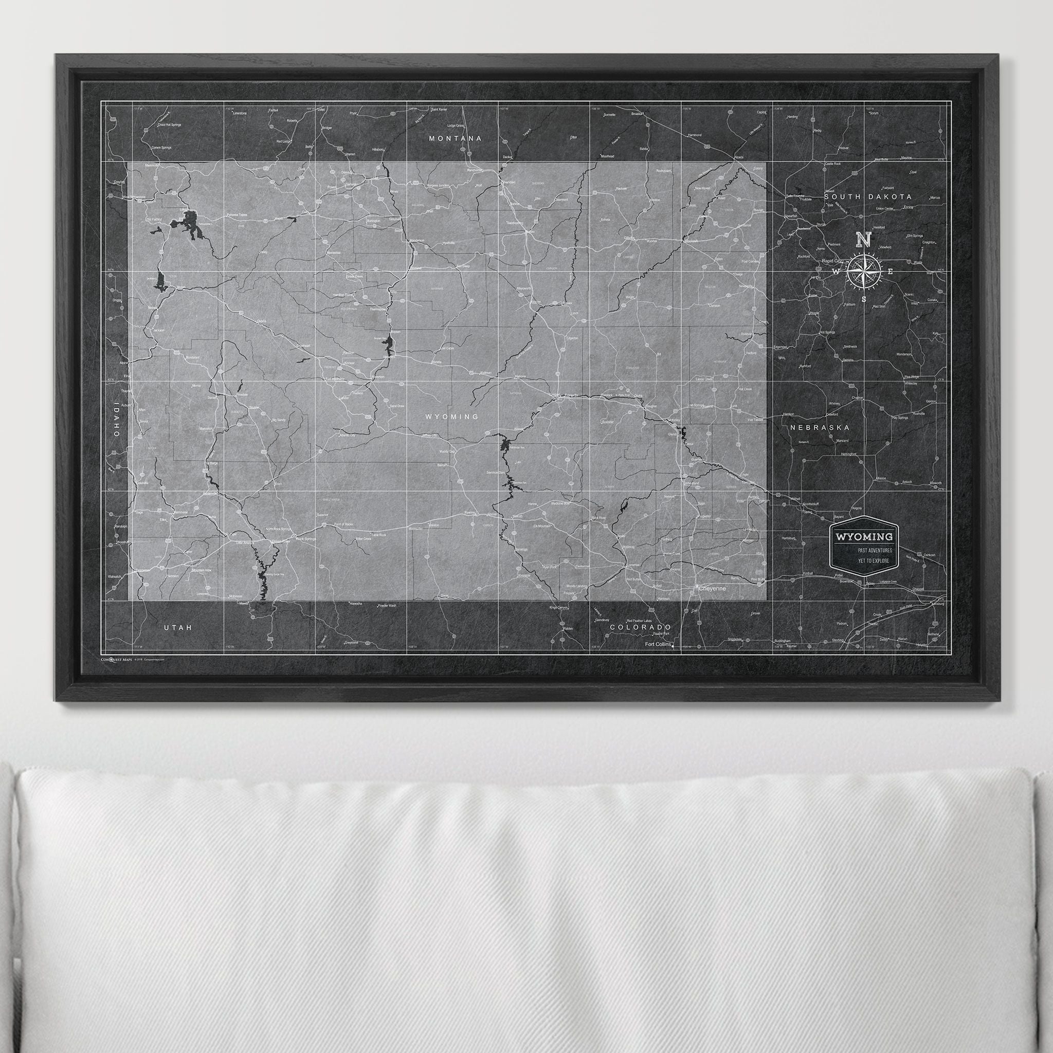 Push Pin Wyoming Map (Pin Board) - Modern Slate CM Pin Board