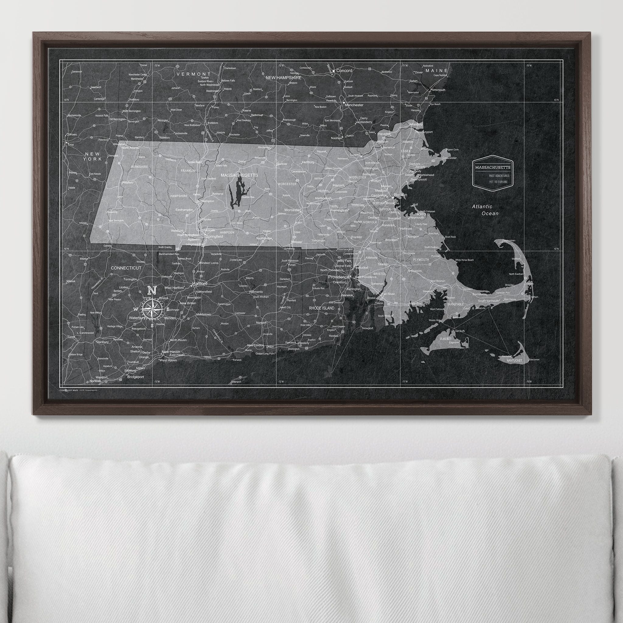 Push Pin Massachusetts Map (Pin Board) - Modern Slate CM Pin Board