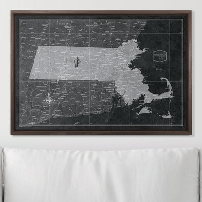 Push Pin Massachusetts Map (Pin Board) - Modern Slate CM Pin Board