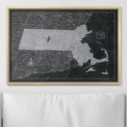 Push Pin Massachusetts Map (Pin Board) - Modern Slate CM Pin Board