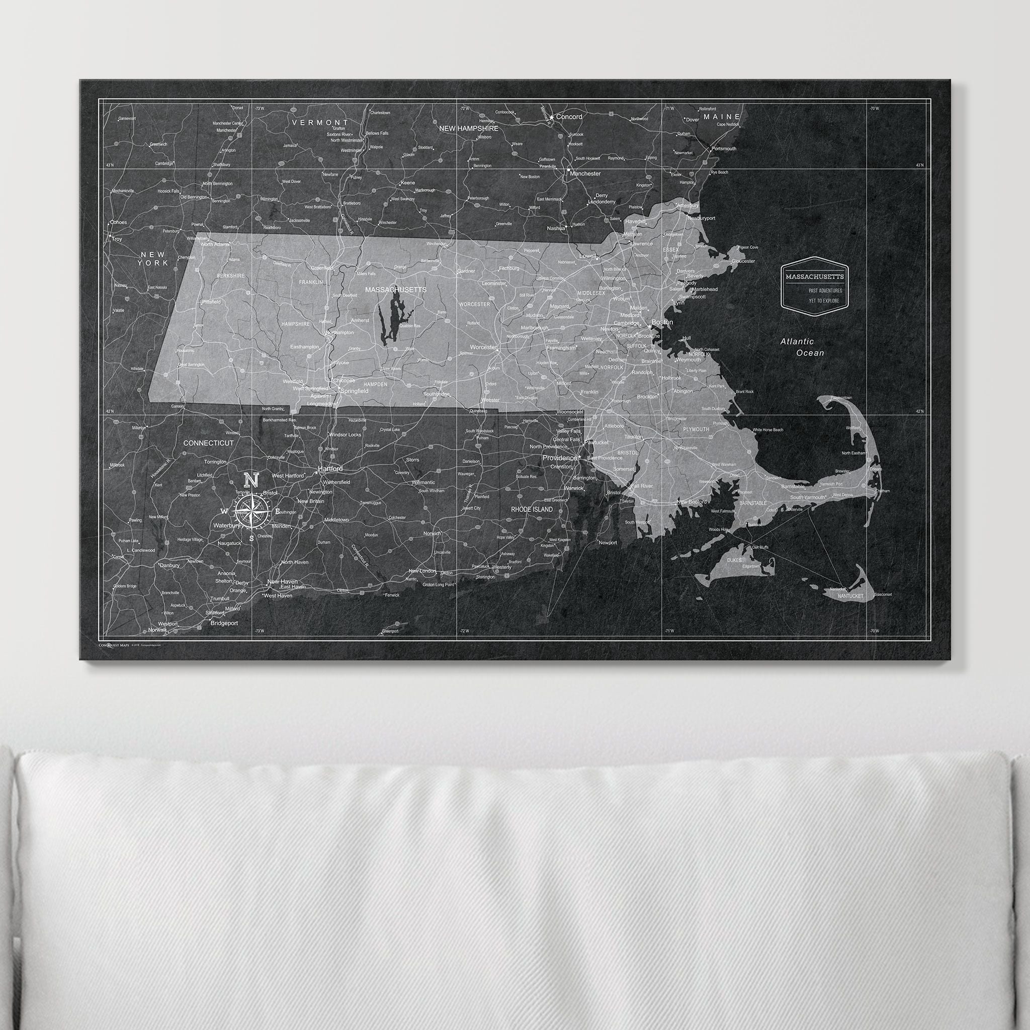 Push Pin Massachusetts Map (Pin Board) - Modern Slate CM Pin Board