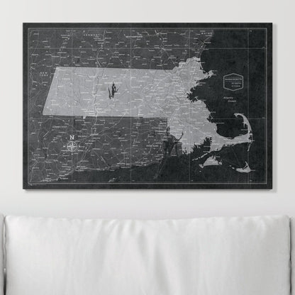 Push Pin Massachusetts Map (Pin Board) - Modern Slate CM Pin Board