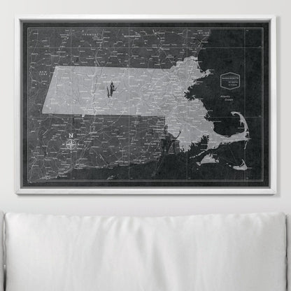 Push Pin Massachusetts Map (Pin Board) - Modern Slate CM Pin Board