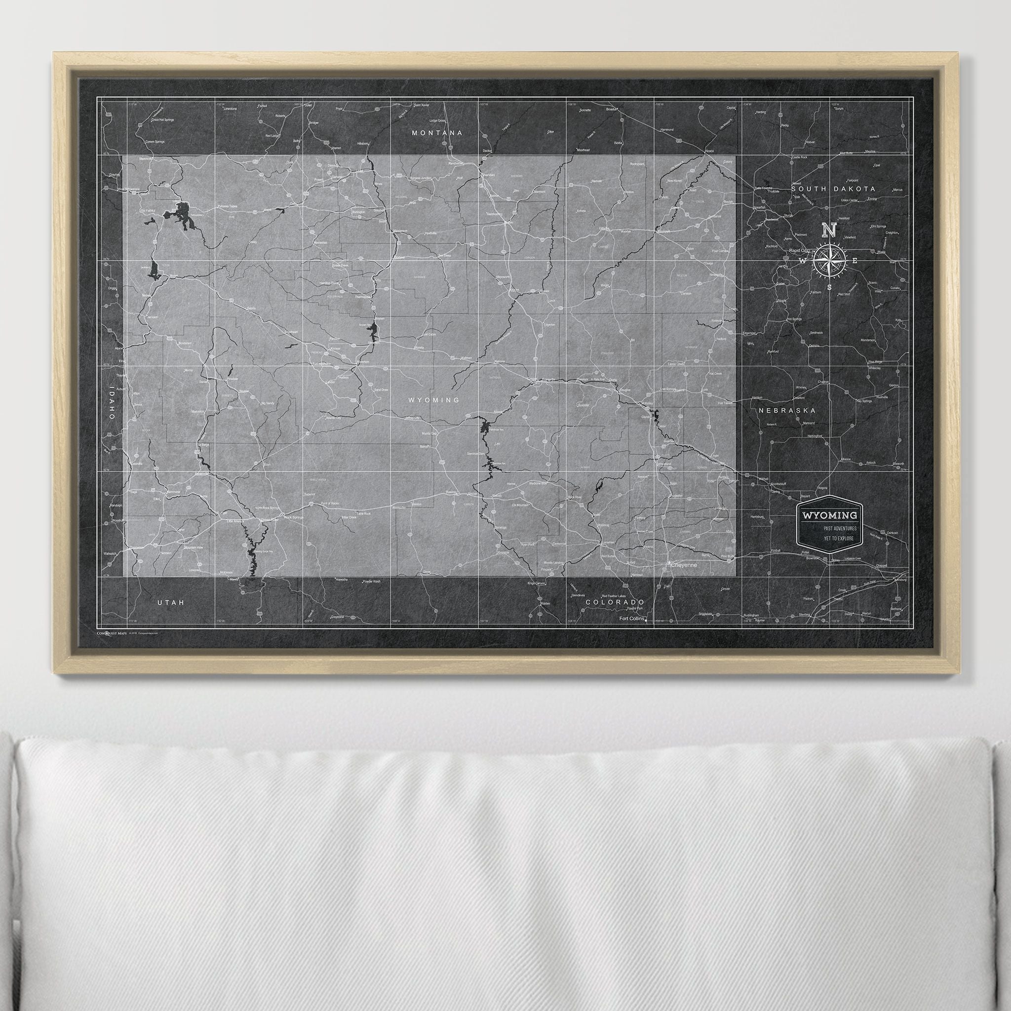 Push Pin Wyoming Map (Pin Board) - Modern Slate CM Pin Board