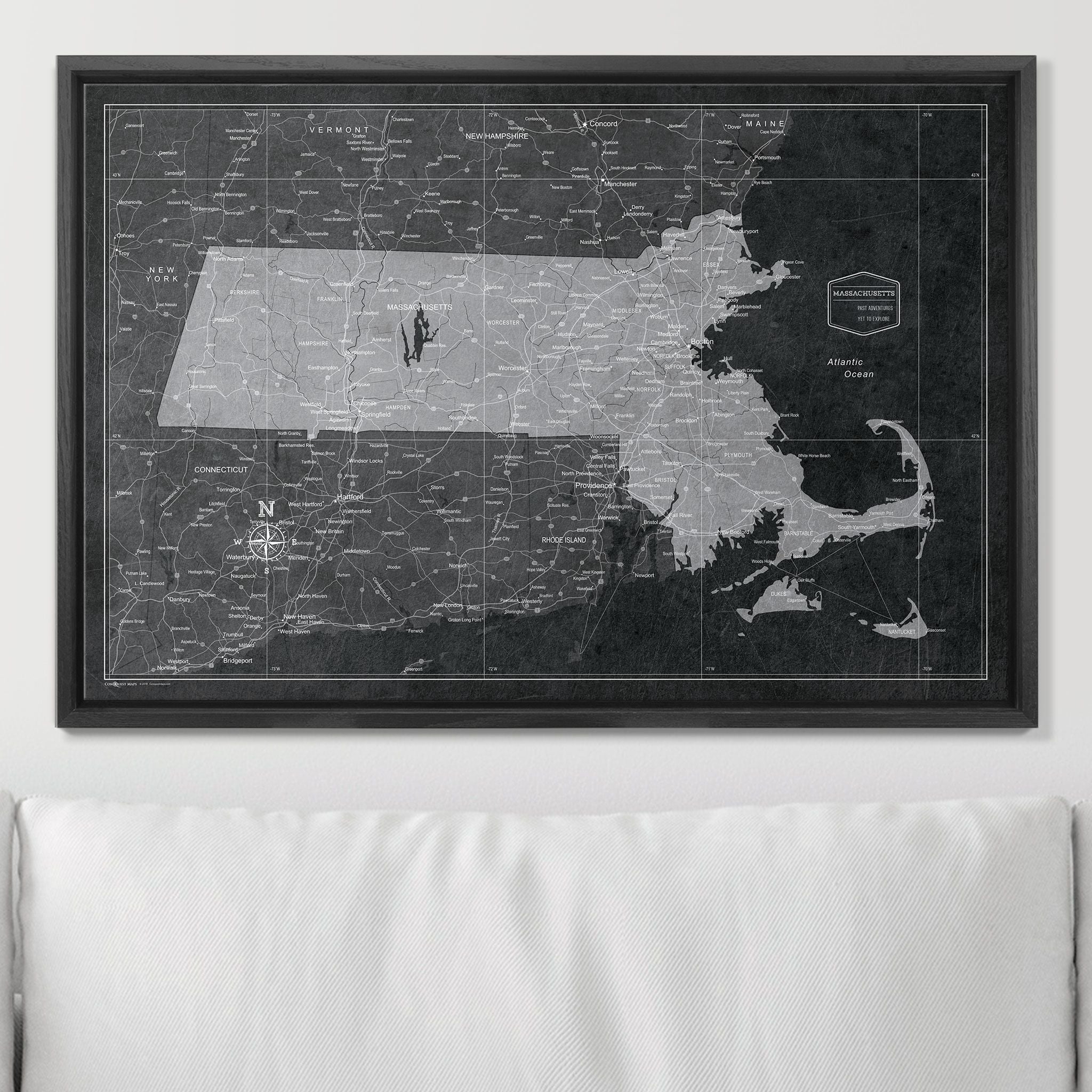 Push Pin Massachusetts Map (Pin Board) - Modern Slate CM Pin Board