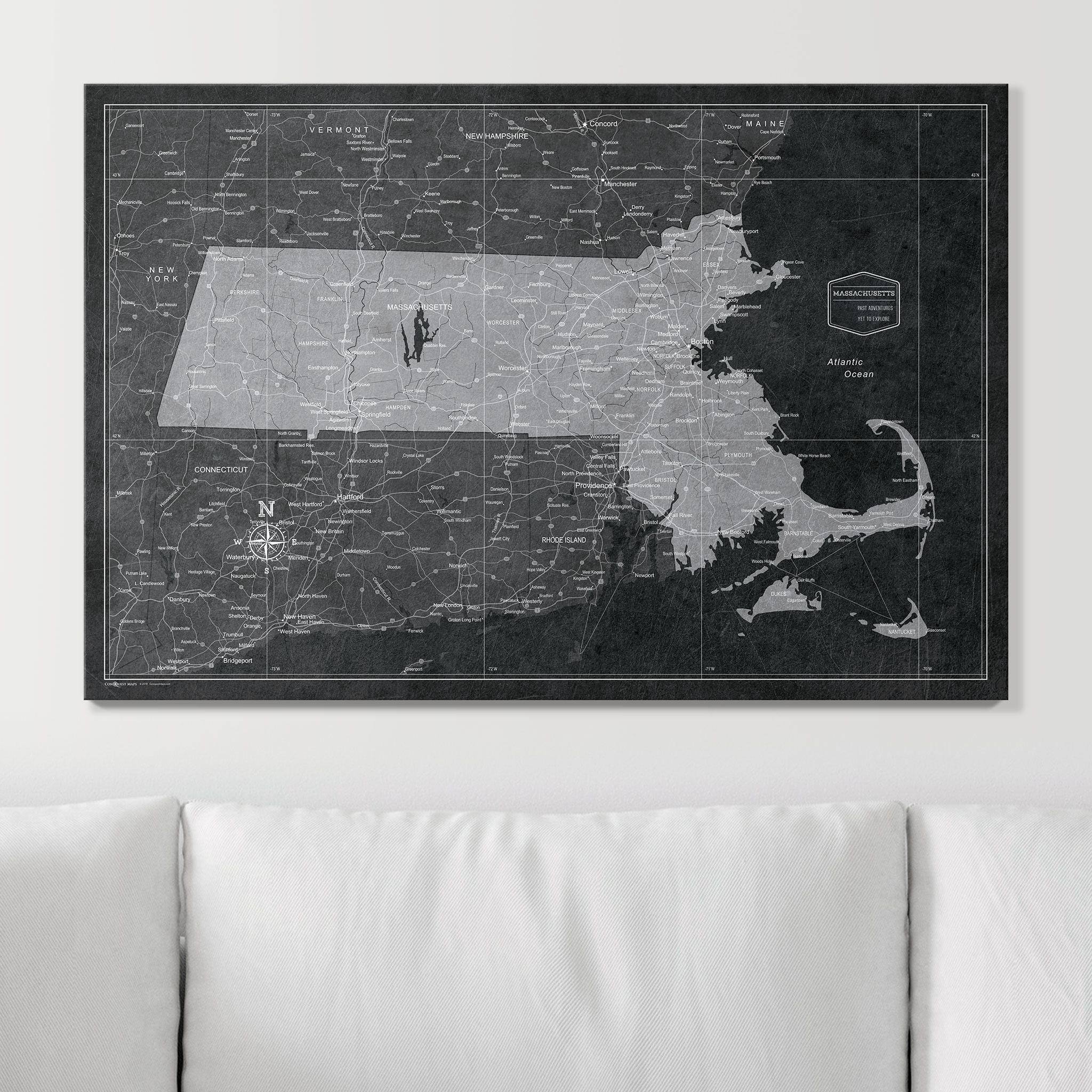Push Pin Massachusetts Map (Pin Board) - Modern Slate CM Pin Board