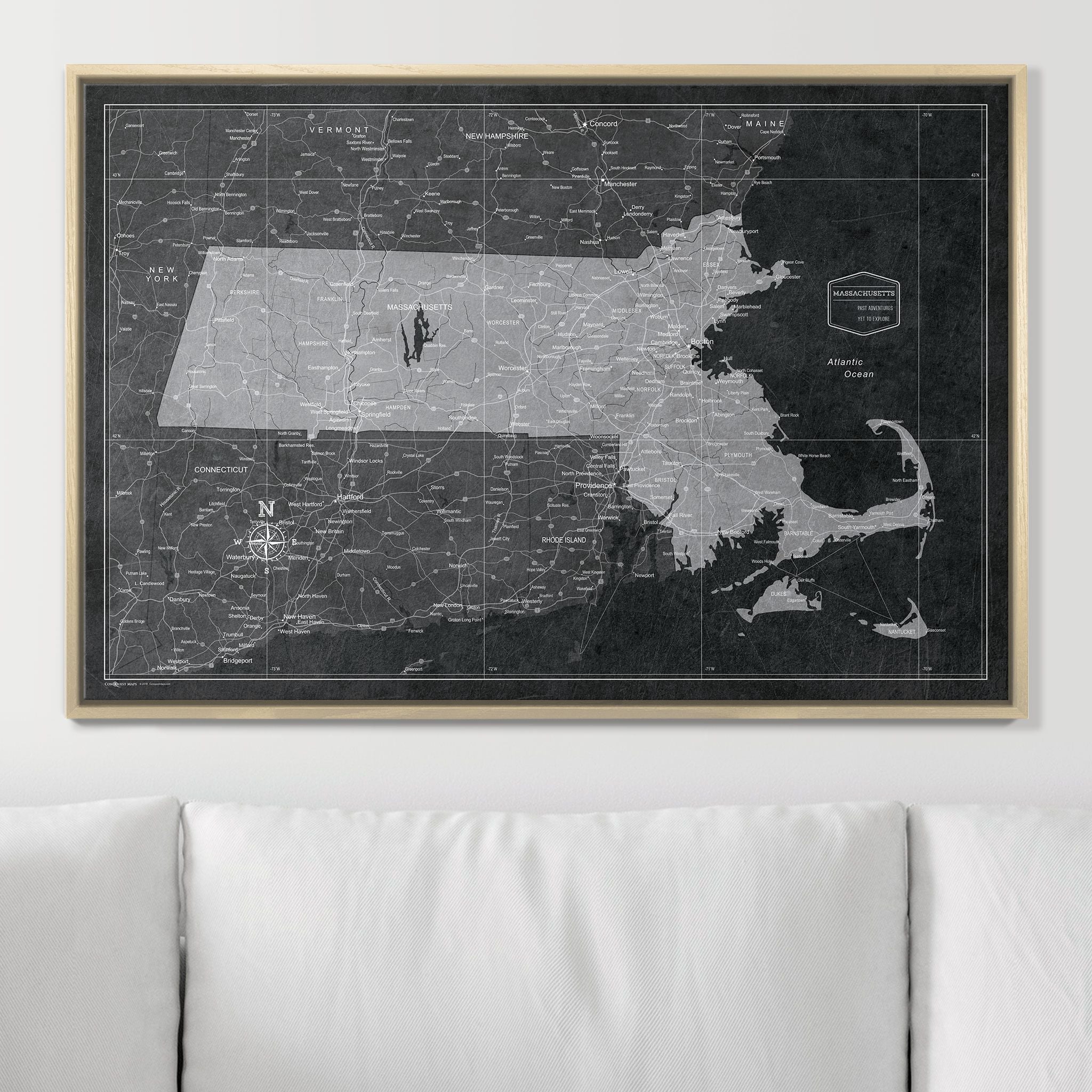 Push Pin Massachusetts Map (Pin Board) - Modern Slate CM Pin Board
