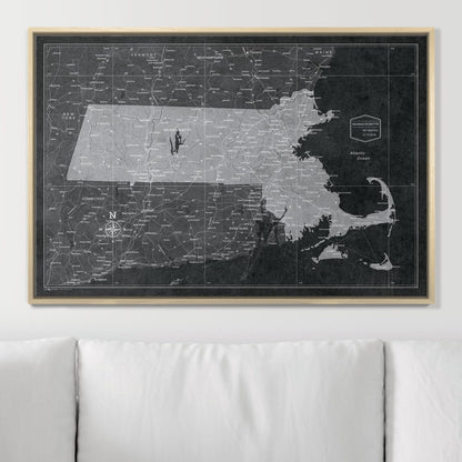 Push Pin Massachusetts Map (Pin Board) - Modern Slate CM Pin Board