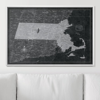Push Pin Massachusetts Map (Pin Board) - Modern Slate CM Pin Board