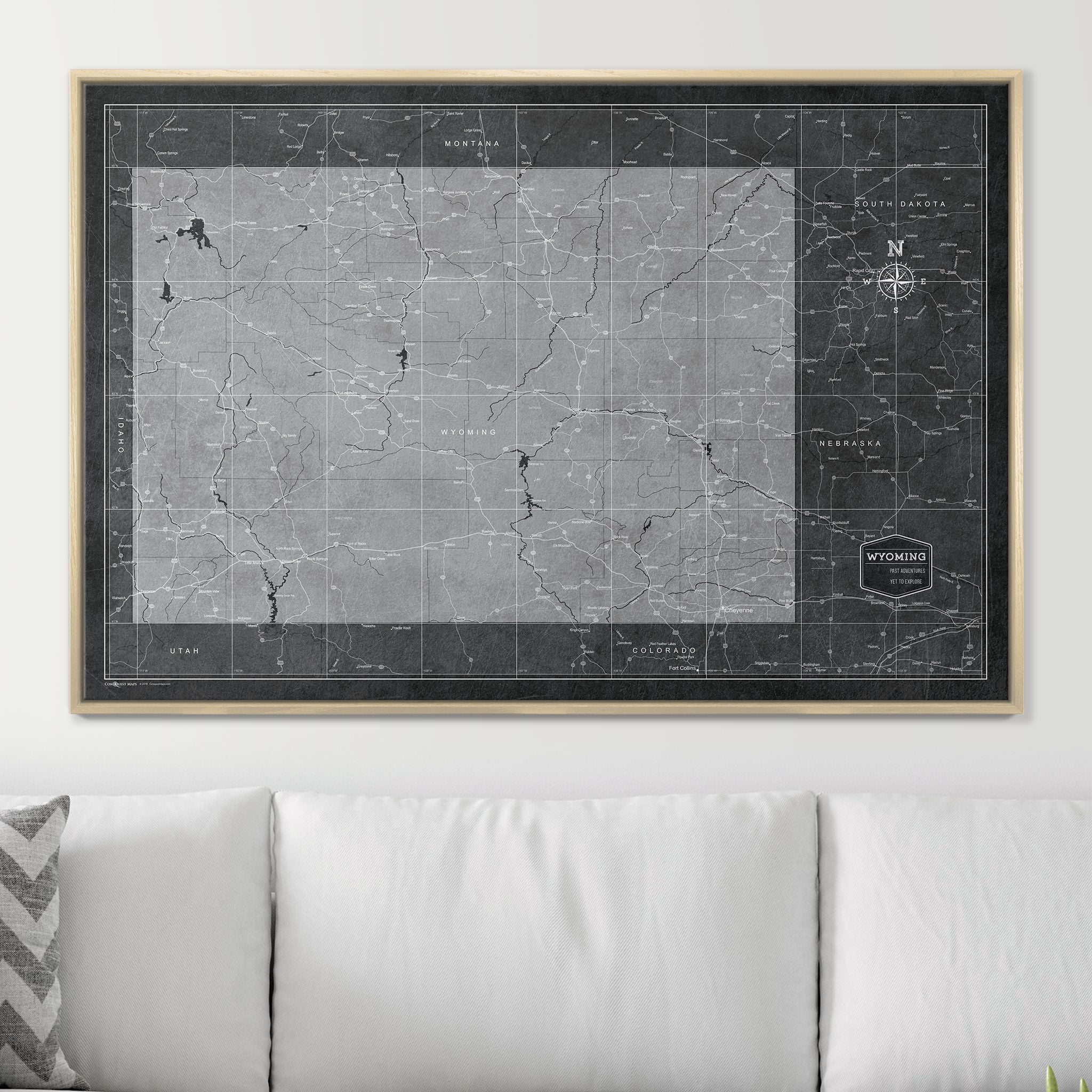 Push Pin Wyoming Map (Pin Board) - Modern Slate CM Pin Board