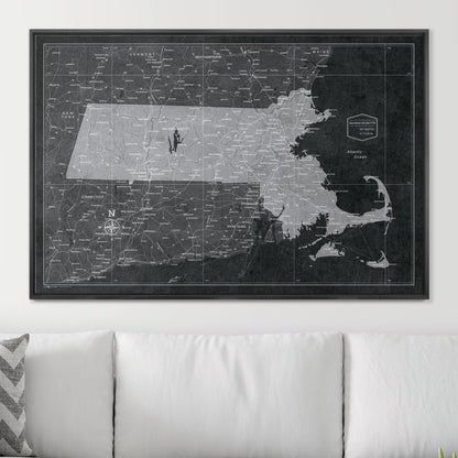 Push Pin Massachusetts Map (Pin Board) - Modern Slate CM Pin Board