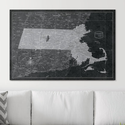 Push Pin Massachusetts Map (Pin Board) - Modern Slate CM Pin Board