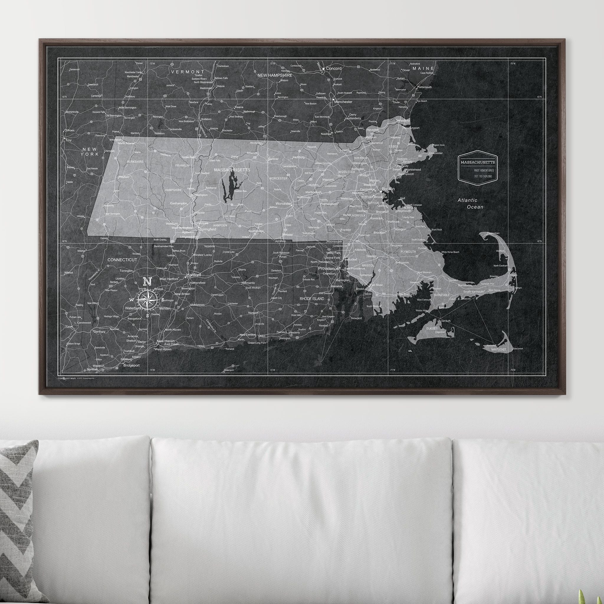 Push Pin Massachusetts Map (Pin Board) - Modern Slate CM Pin Board